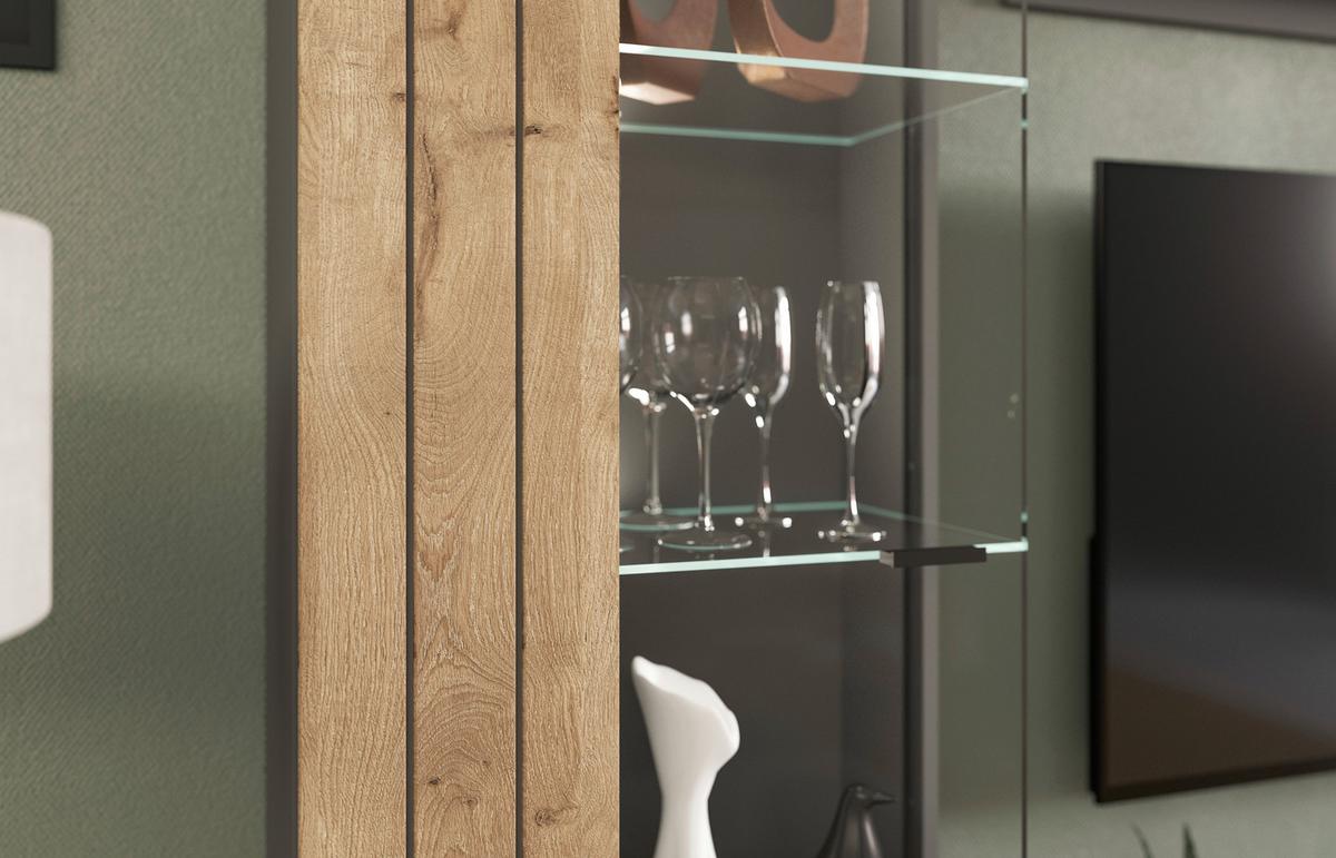 Vitrine Freno ca. 60x194 cm Nox Eiche/Grau - KONVENTIONELL, Glas/Holzwerkstoff (60/194/37cm) - MID.YOU