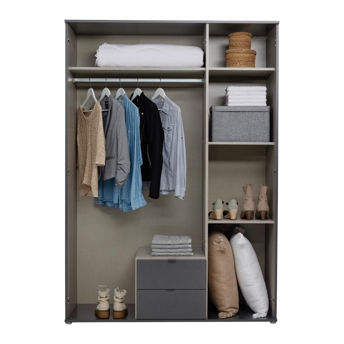 Drehtürenschrank Avila Grau - Grau, Konventionell, Glas/Holzwerkstoff (136/194/53cm) - Mömax