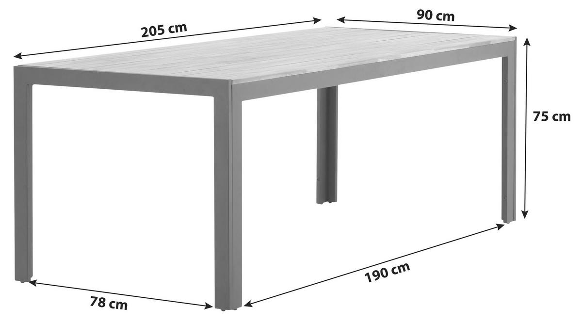 GARTENTISCH BOIS - Schwarz/Akaziefarben, KONVENTIONELL, Holz/Metall (205/90/75cm) - Gardenson