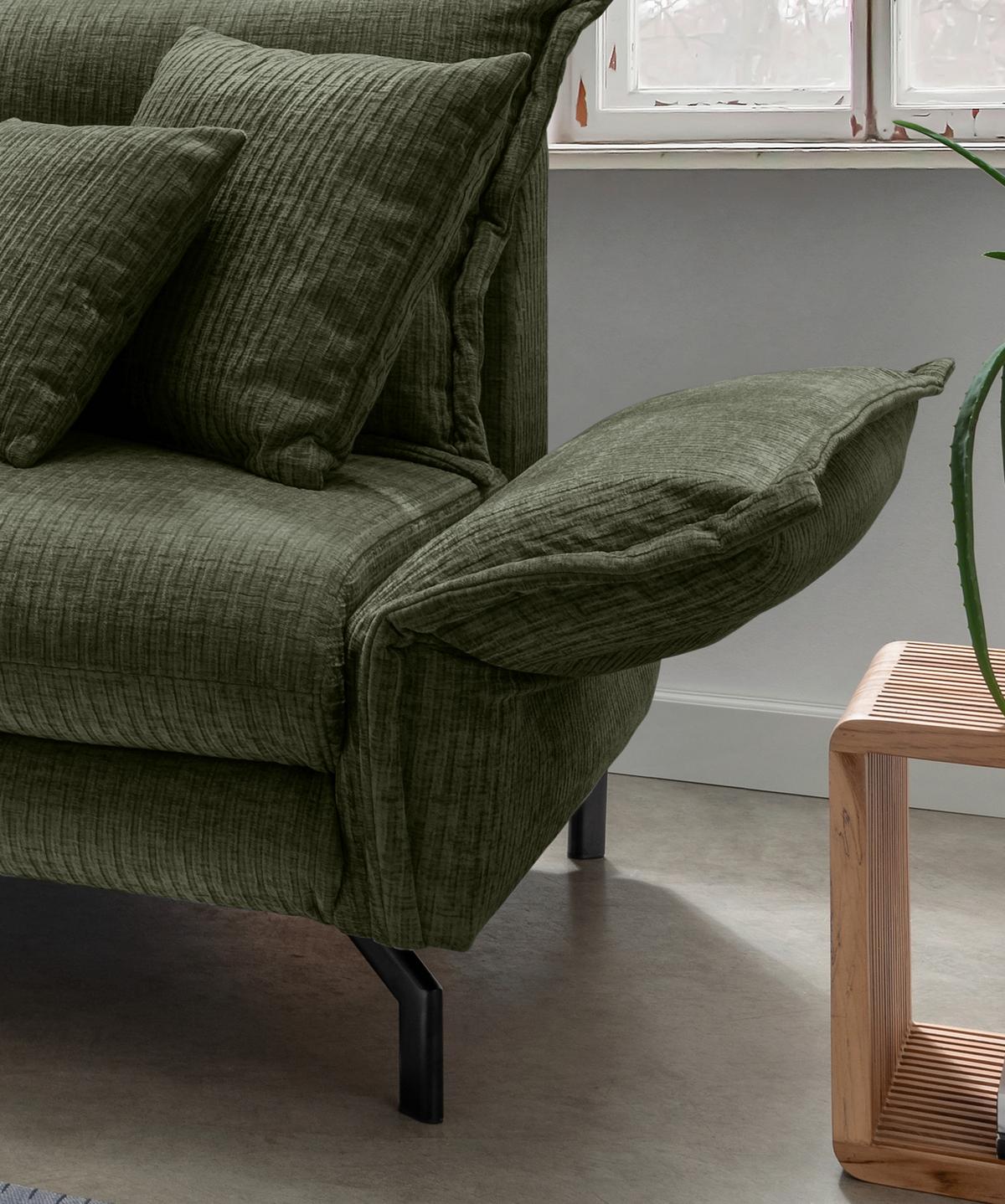 ECKSOFA LAVA - Schwarz/Olivgrün, Design, Textil/Metall (180/255cm) - Livetastic