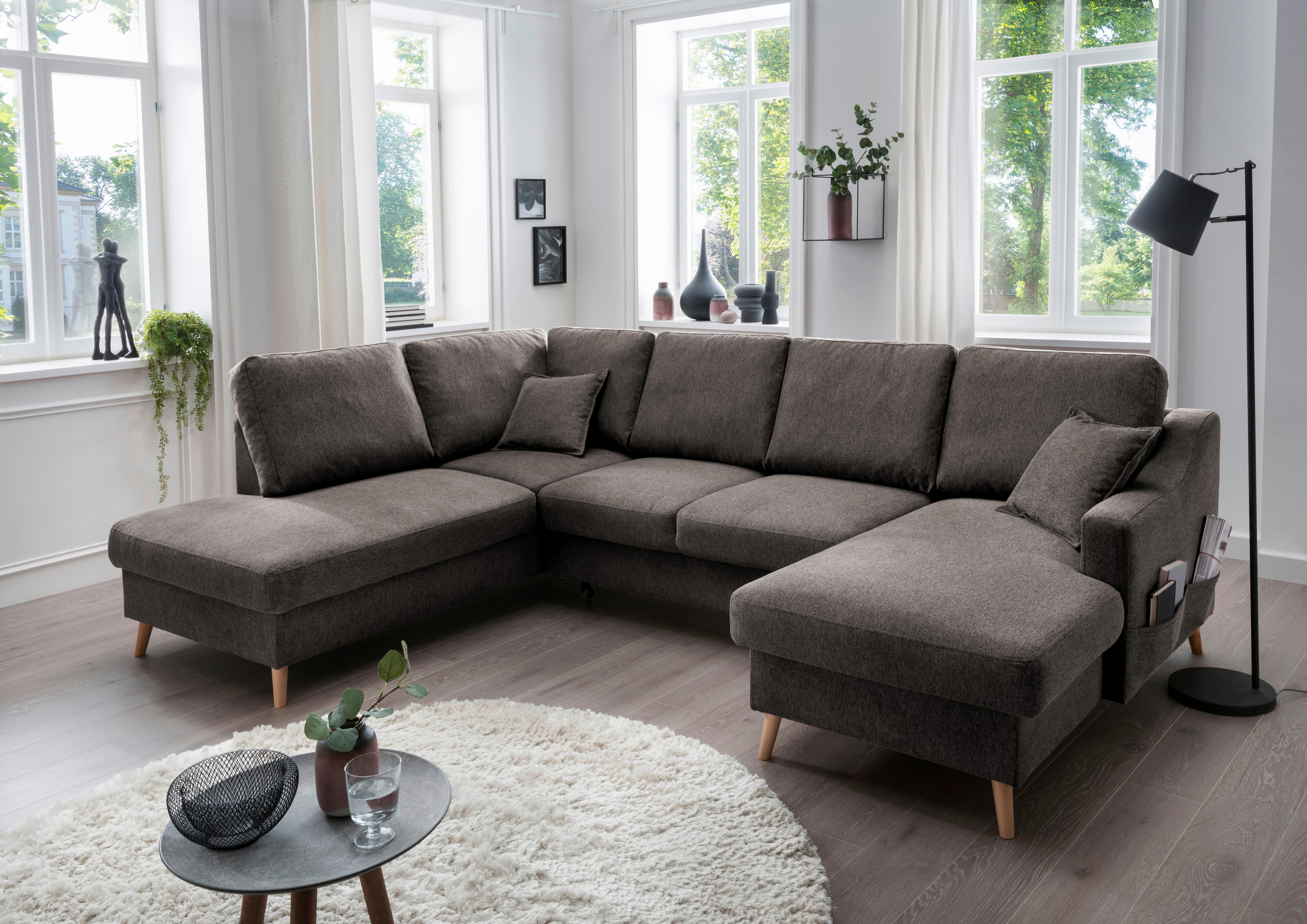 Wohnlandschaft Valentina Braun Struktur - Braun/Naturfarben, KONVENTIONELL, Holz/Textil (200/301/150cm) - P & B