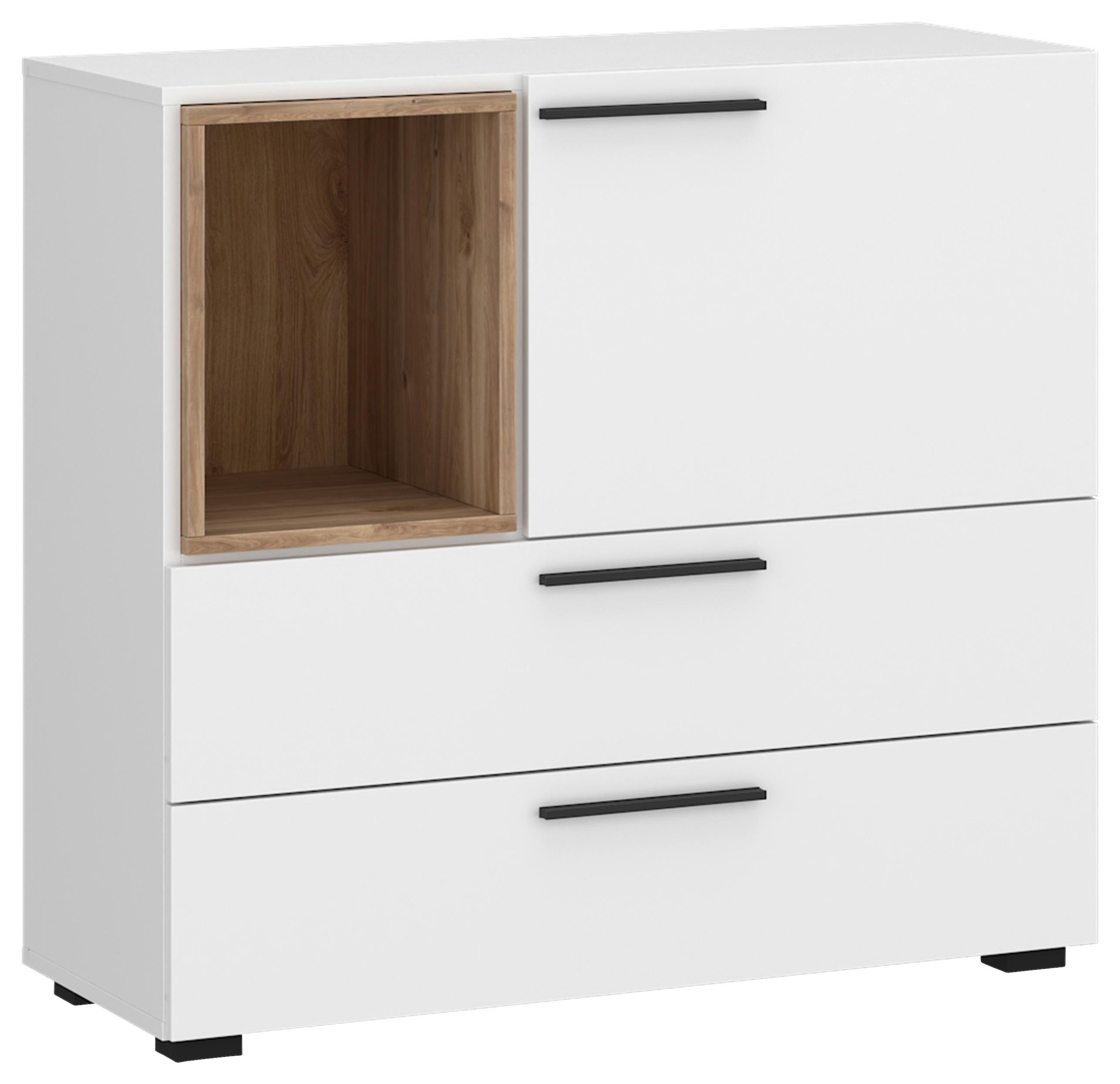 Komoda Marlow - bijela/boje hrasta, Moderno, drvni materijal/plastika (90/86,1/41,6cm) - Modern Living