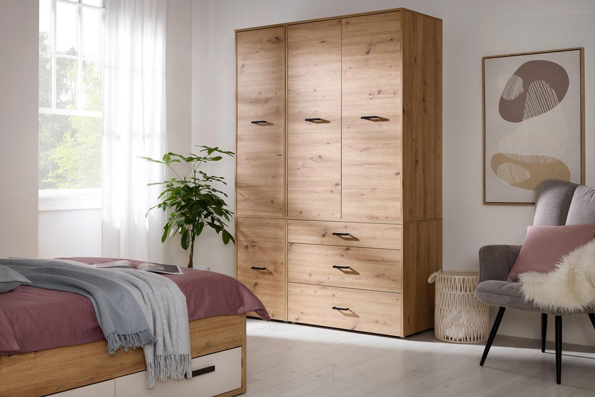 Kleiderschrank Kivo Eiche Artisan - Schwarz/Eiche Artisan, MODERN, Holzwerkstoff/Kunststoff (45/129,8/52,1cm) - Based