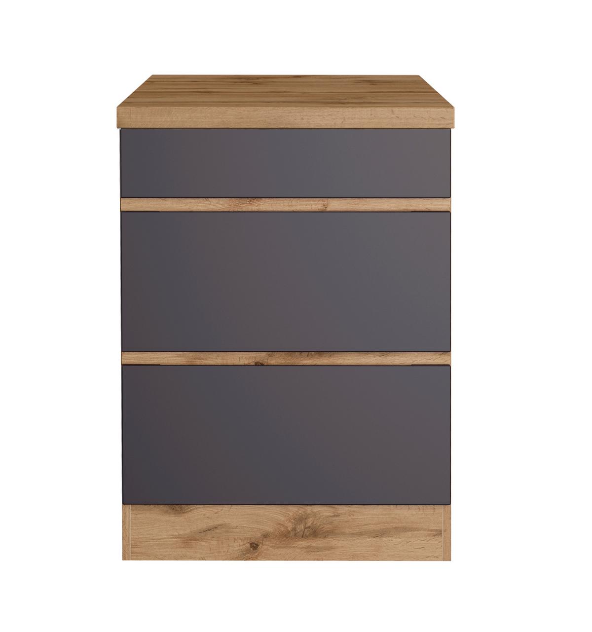 Kochfeldumbauschrank Turin ca. 60x86 cm Grau/Eiche - Eiche Wotan/Grau, Design, Holzwerkstoff (60/86/60cm) - Held