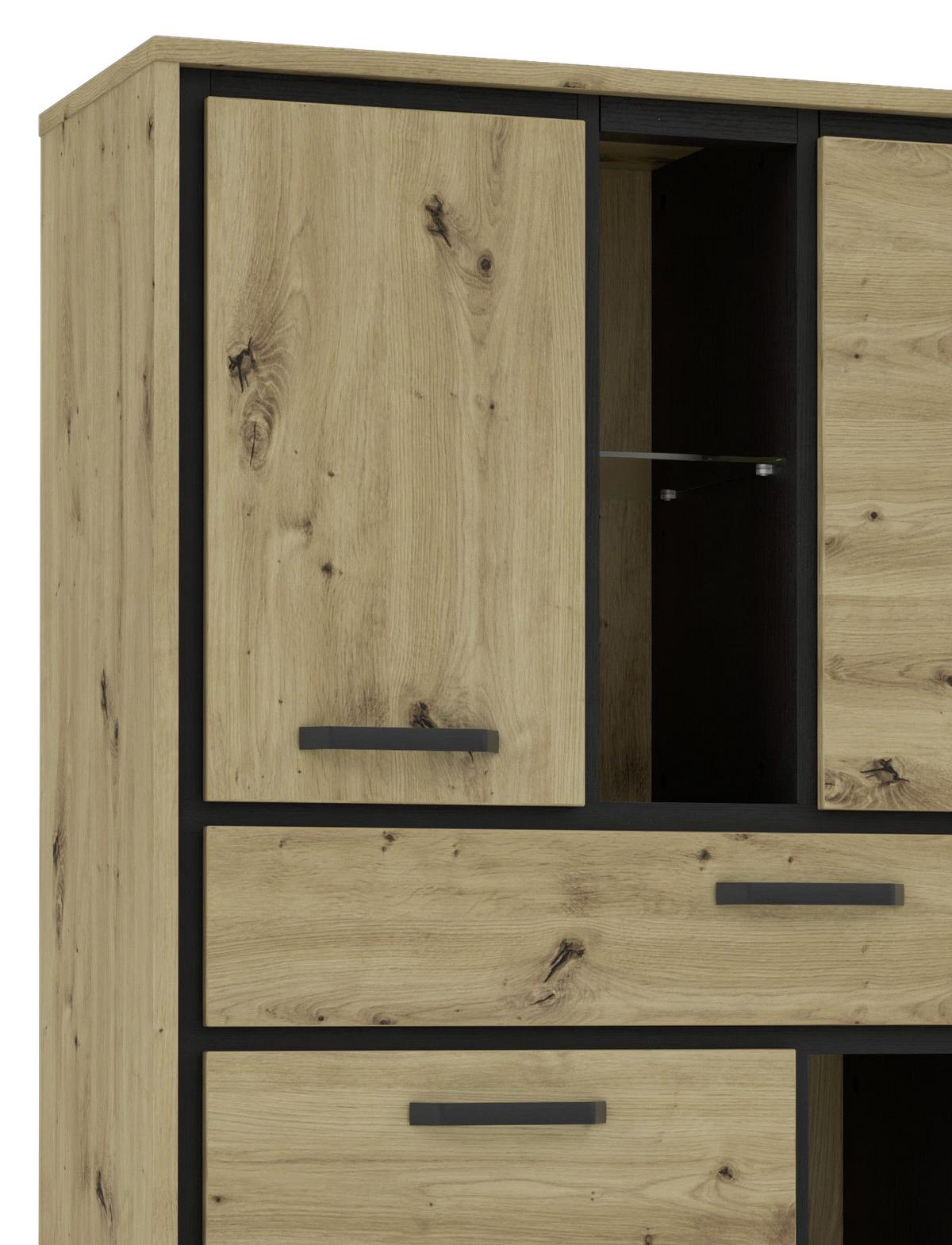 Highboard "Trondheim" , Schwarz, Eiche - Eichefarben/Schwarz, Basics, Glas/Holzwerkstoff (120,4/161/41,5cm) - Livetastic