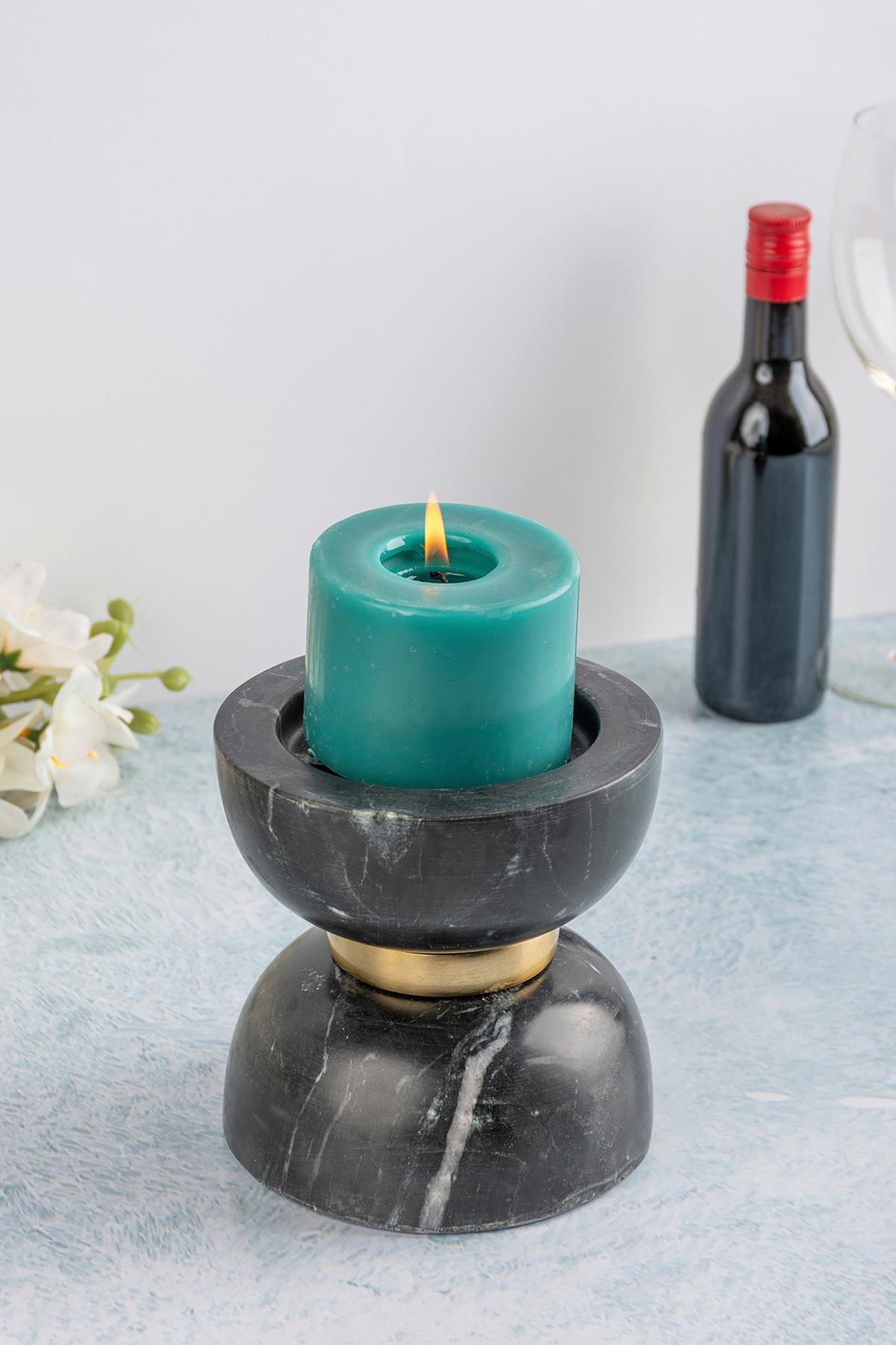 KERZENSTÄNDER SORIN - Goldfarben/Schwarz, Trend, Stein/Metall (12.75/12.75/14cm) - Kayoom