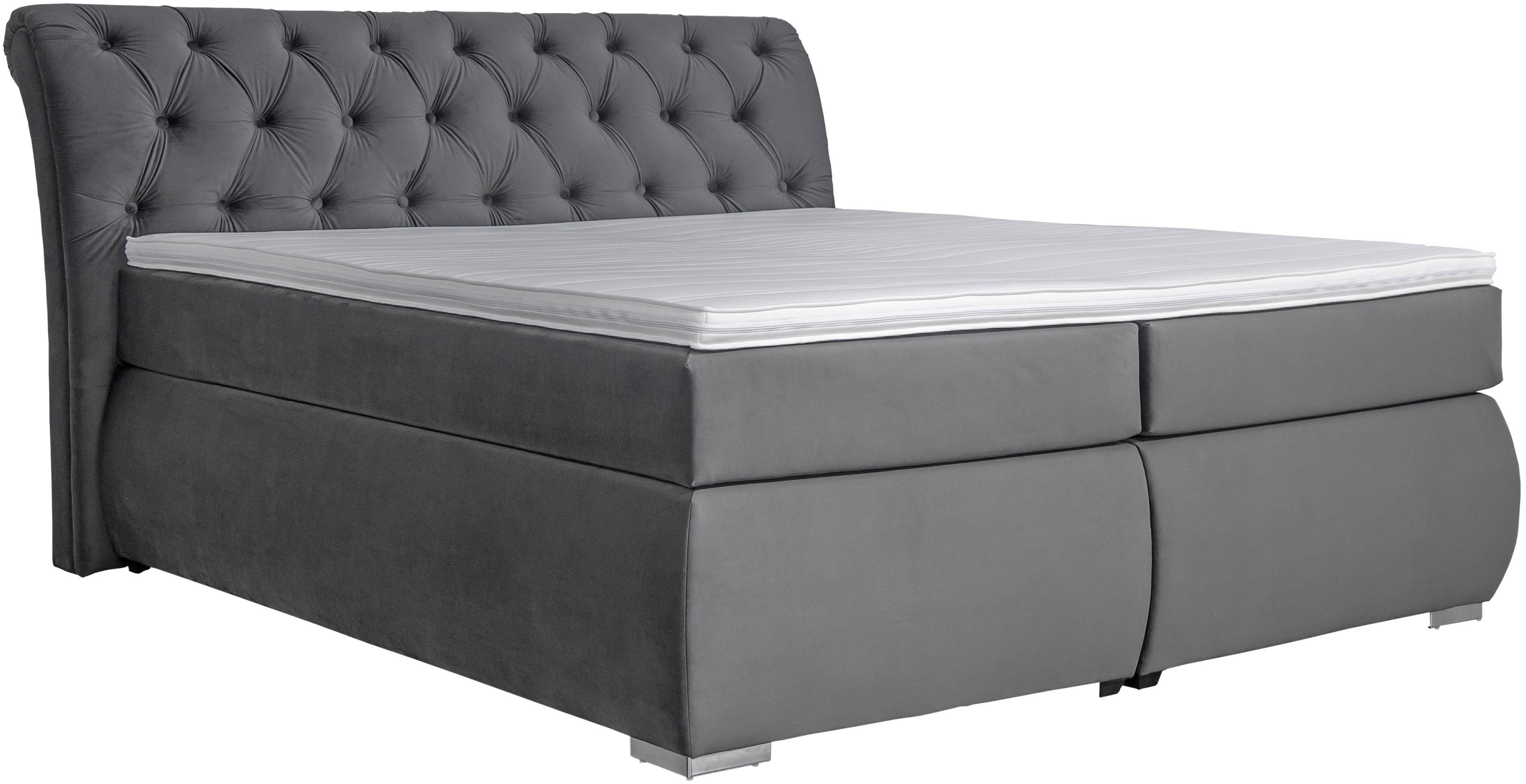 Boxspring Krevet Agnes - boje kroma/antracit, Basics, tekstil/plastika (180/200cm)