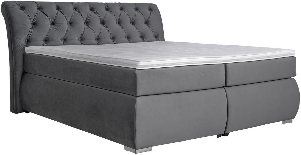 Boxspring Krevet Agnes - boje kroma/antracit, Basics, tekstil/plastika (180/200cm)