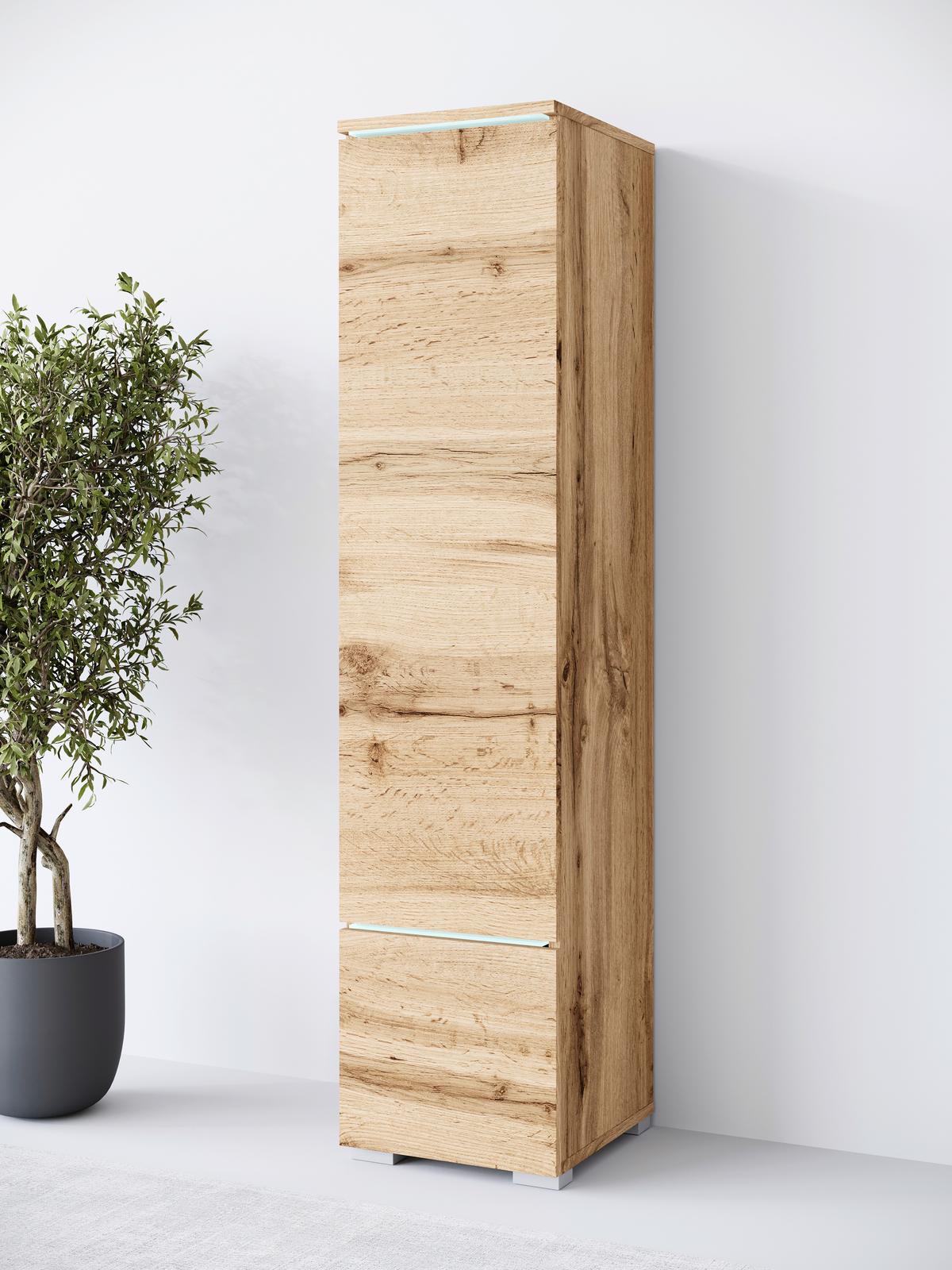 Hochschrank Vera Eiche Wotan - Eiche Wotan/Grau, Design, Holzwerkstoff/Kunststoff (30/130/33cm) - Livetastic