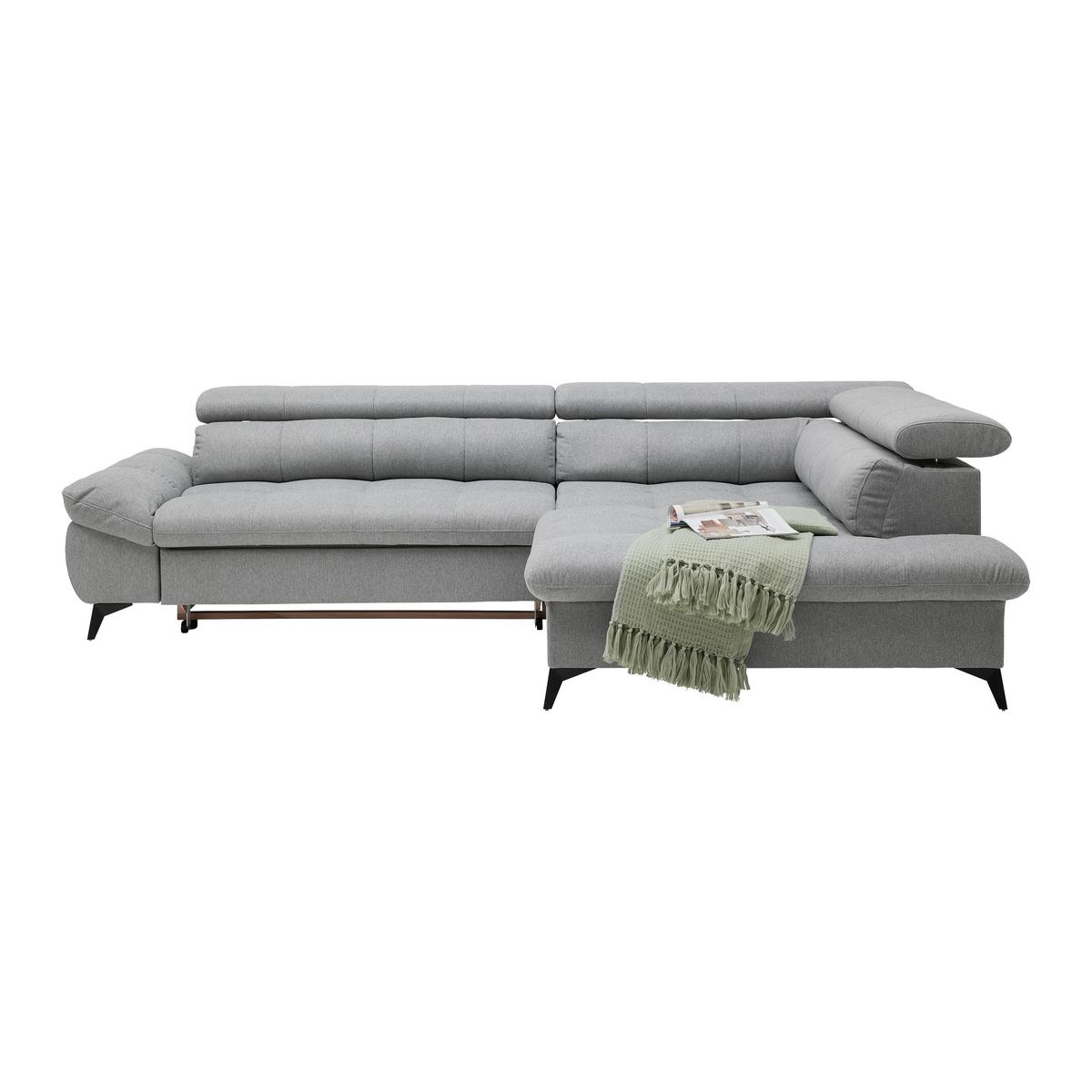 Wohnlandschaft Alberto Hellgrau mit Bettfunktion - Hellgrau/Schwarz, MODERN, Textil/Metall (296/201cm) - Mömax