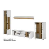 WOHNWAND LONG ISLAND - Eiche Wotan/Silberfarben, Design, Glas/Holzwerkstoff (355/200/42cm) - MID.YOU