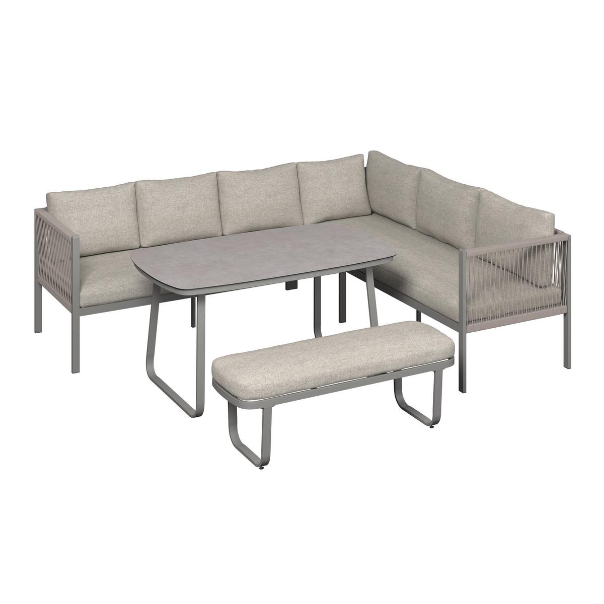 Gartenlounge Sophia - Beige/Creme, Modern, Glas/Textil (195/73/72cm)