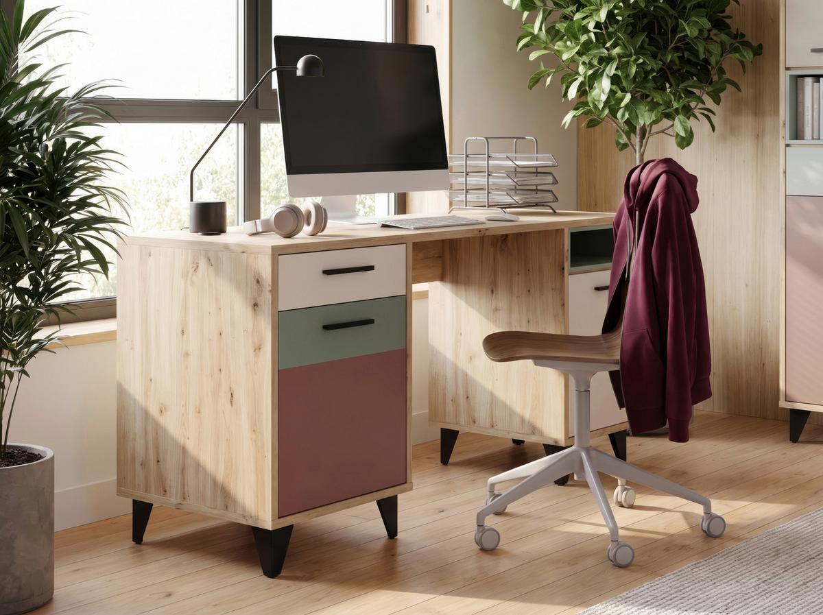 Pisalna Miza Raven, Večbarvno - temno siva/črna, Design, umetna masa/leseni material (150/60/74cm) - Carryhome