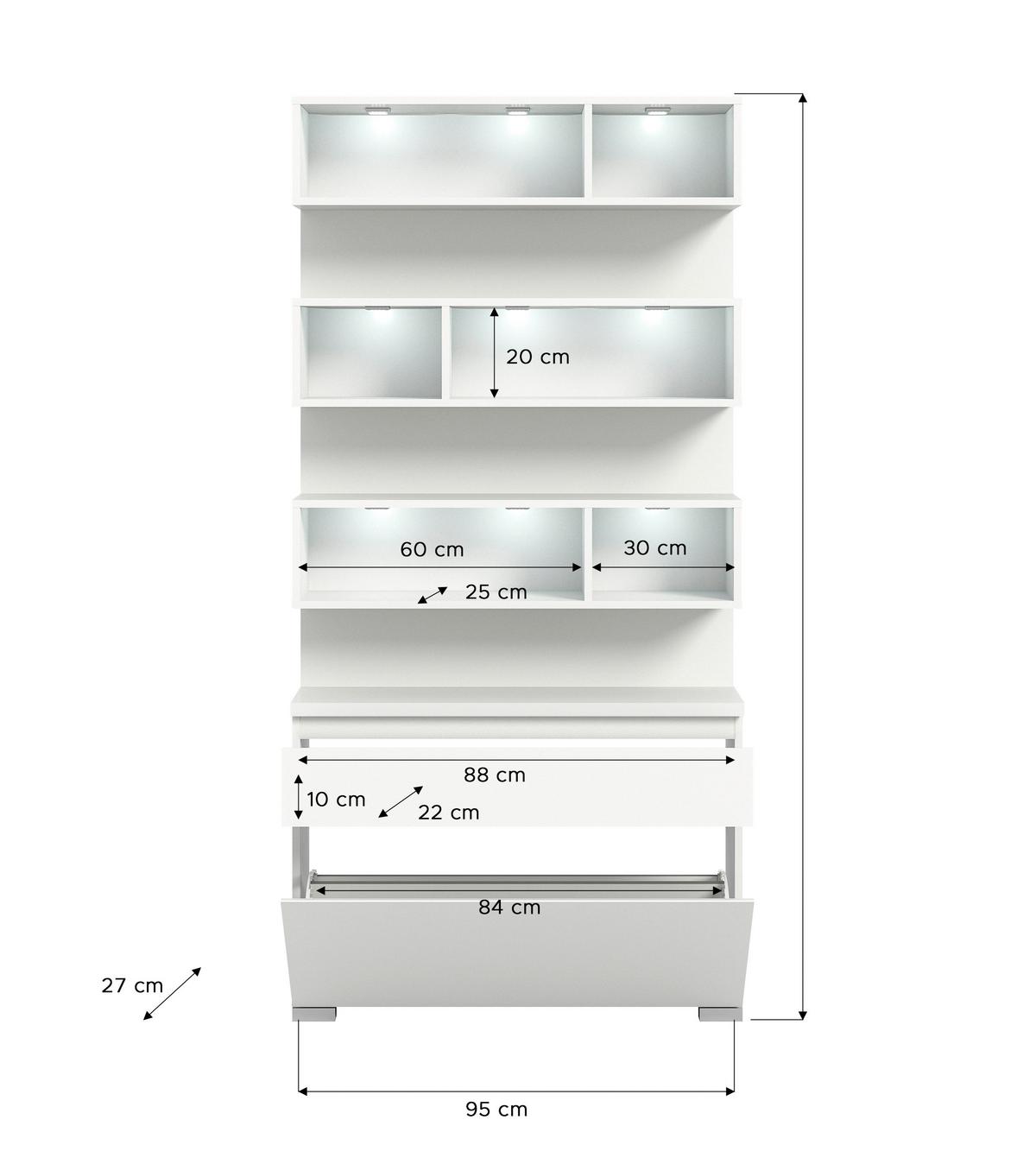 Schuhschrank Shoelove Weiß - Silberfarben/Weiß, MODERN, Holzwerkstoff (95/194/27cm)