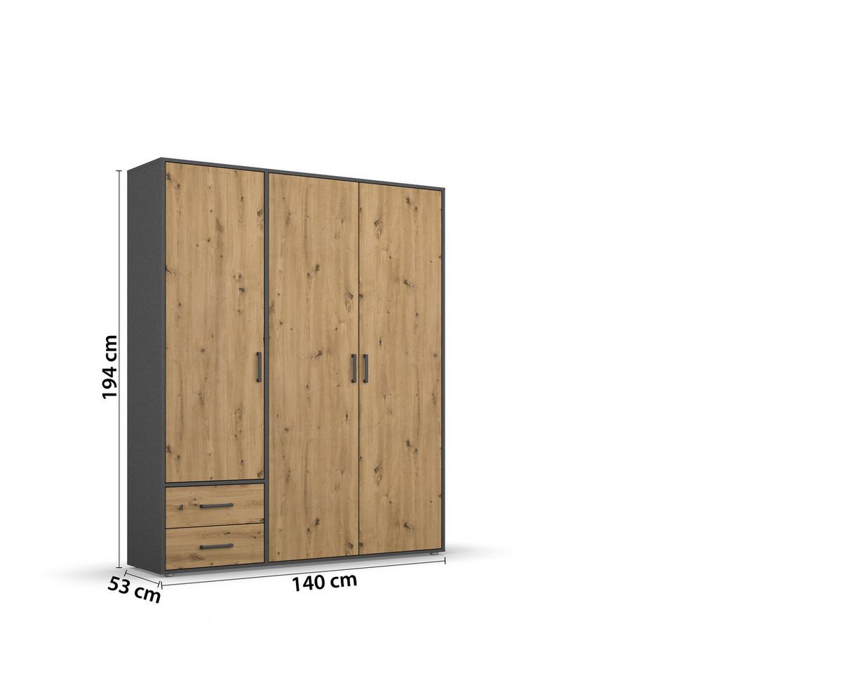 DULAP USI ROTATIVE VOYAGER - stejar Artisan/gri, Modern, material pe bază de lemn (140/194/53cm) - Modern Living