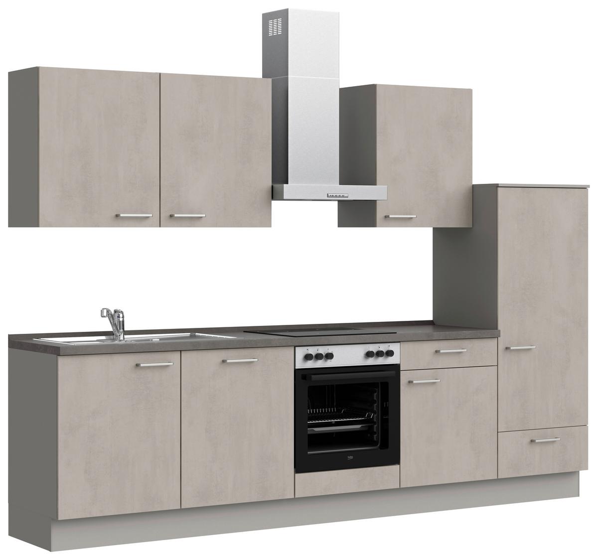 Küchenblock Riva Low m. Geräten Grau - Schieferfarben/Edelstahlfarben, MODERN, Holzwerkstoff/Metall (300cm) - Nobilia