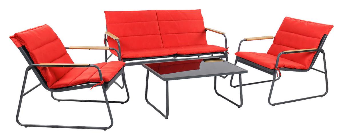 LOUNGEGARNITUR LEXILA 920576 4-TLG - Rot/Schwarz, Modern, Glas/Kunststoff - Gardenson