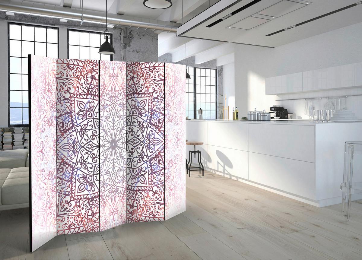 Paravan Ethnic Perfection I, 5-Delni, Dvostranski - vijolična/bela, Basics, tekstil/les (225/172/3cm) - artgeist