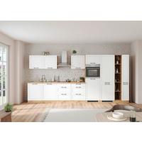 Küchenzeile Meran mit Geräten ca. 420 cm Weiß/Eiche Dekor - Eiche Wotan/Schwarz, LIFESTYLE, Holzwerkstoff/Metall (420cm) - Held