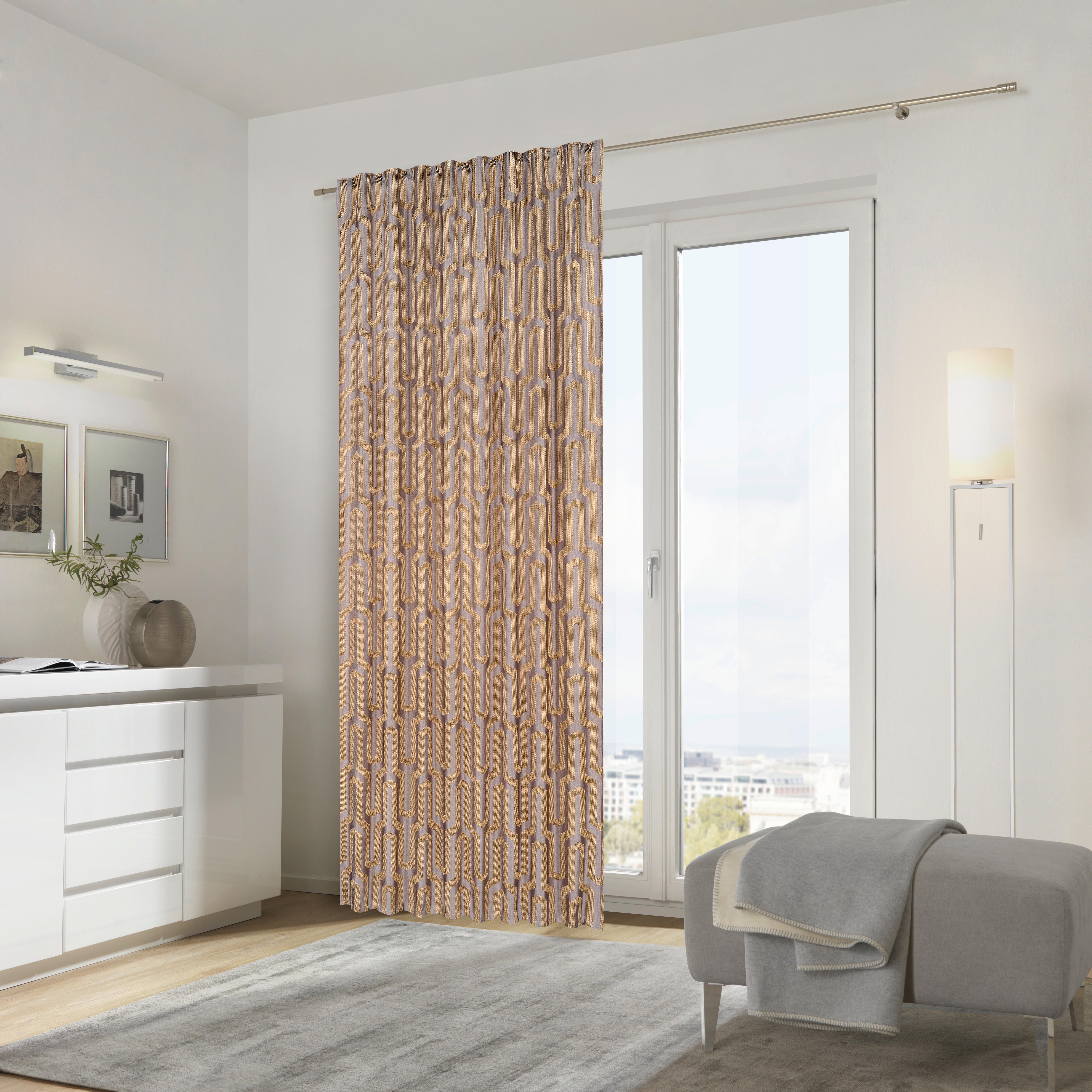 ZASŁONA GOTOWA MALFOY - kolor złoty/taupe, Design, tkanina (140/245cm) - Ambiente