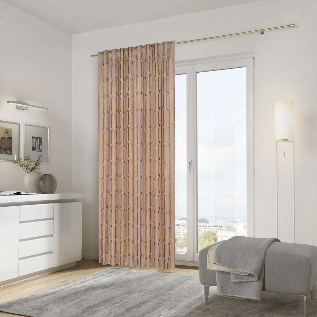 ZASŁONA GOTOWA MALFOY - kolor złoty/taupe, Design, tkanina (140/245cm) - Ambiente