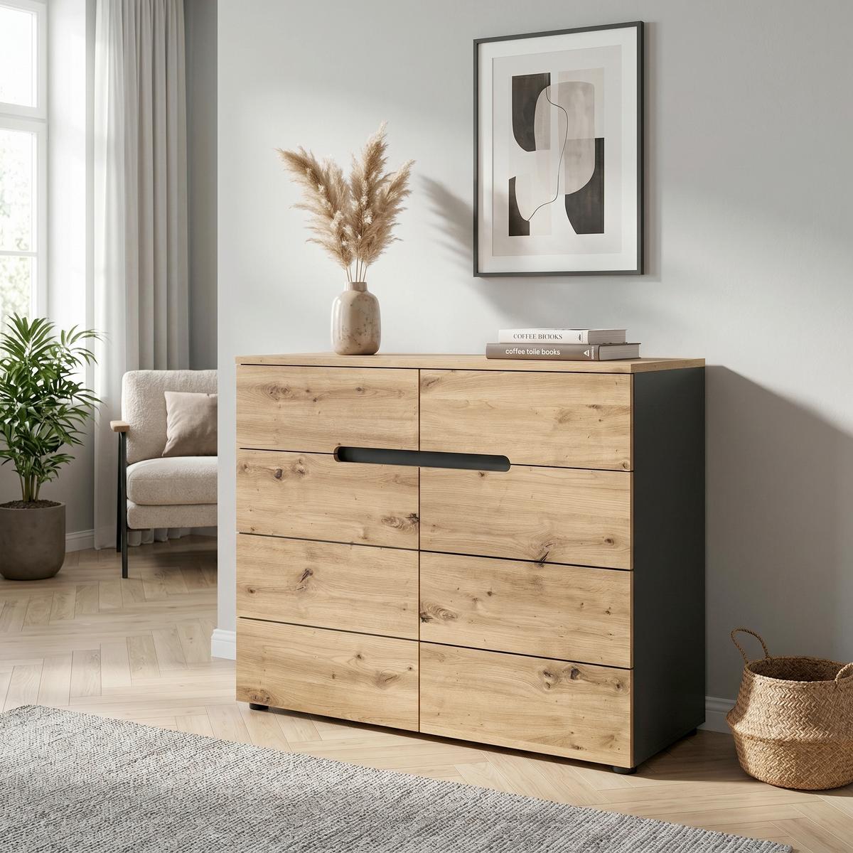 Kommode Canu ca. 100x81 cm Eiche/Grau - KONVENTIONELL, Holzwerkstoff (100/81/40cm) - MID.YOU