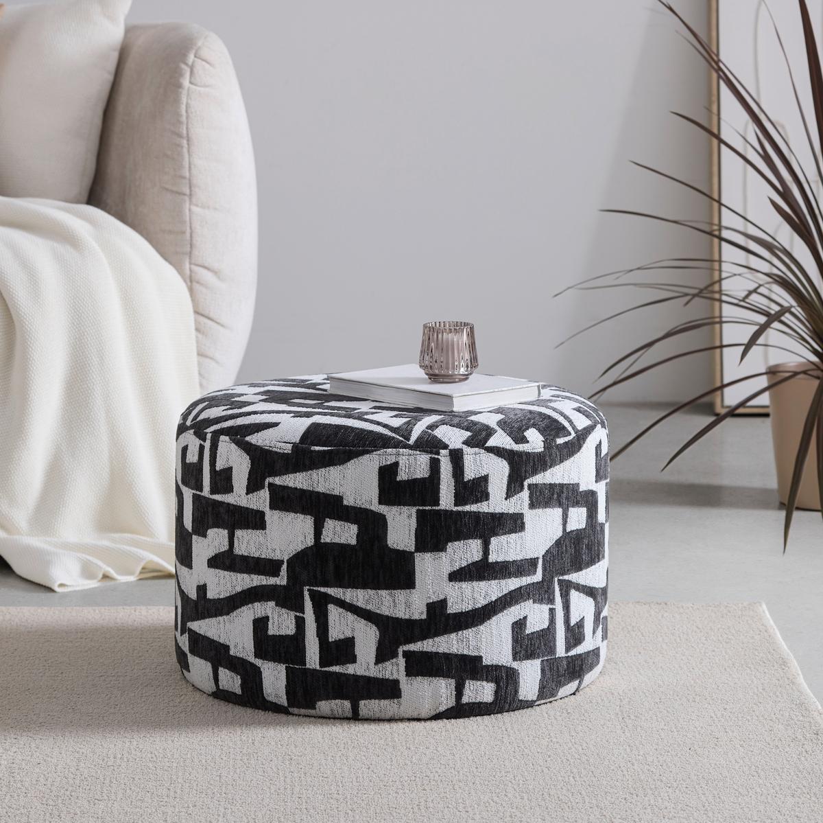 Hocker Mila Schwarz/Weiß - Schwarz/Weiß, LIFESTYLE, Holzwerkstoff/Textil (52/33/52cm) - Mömax