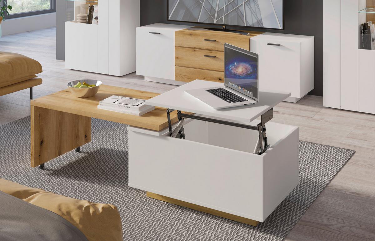 Stolić Dalano - bijela/boje hrasta, Trend, drvni materijal (95/45,3/54cm) - Modern Living