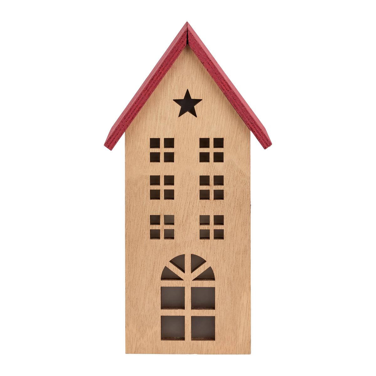 Dekohaus Naturfarben/rot - Rot/Naturfarben, Konventionell, Holzwerkstoff (10,5/22/6cm) - Mömax