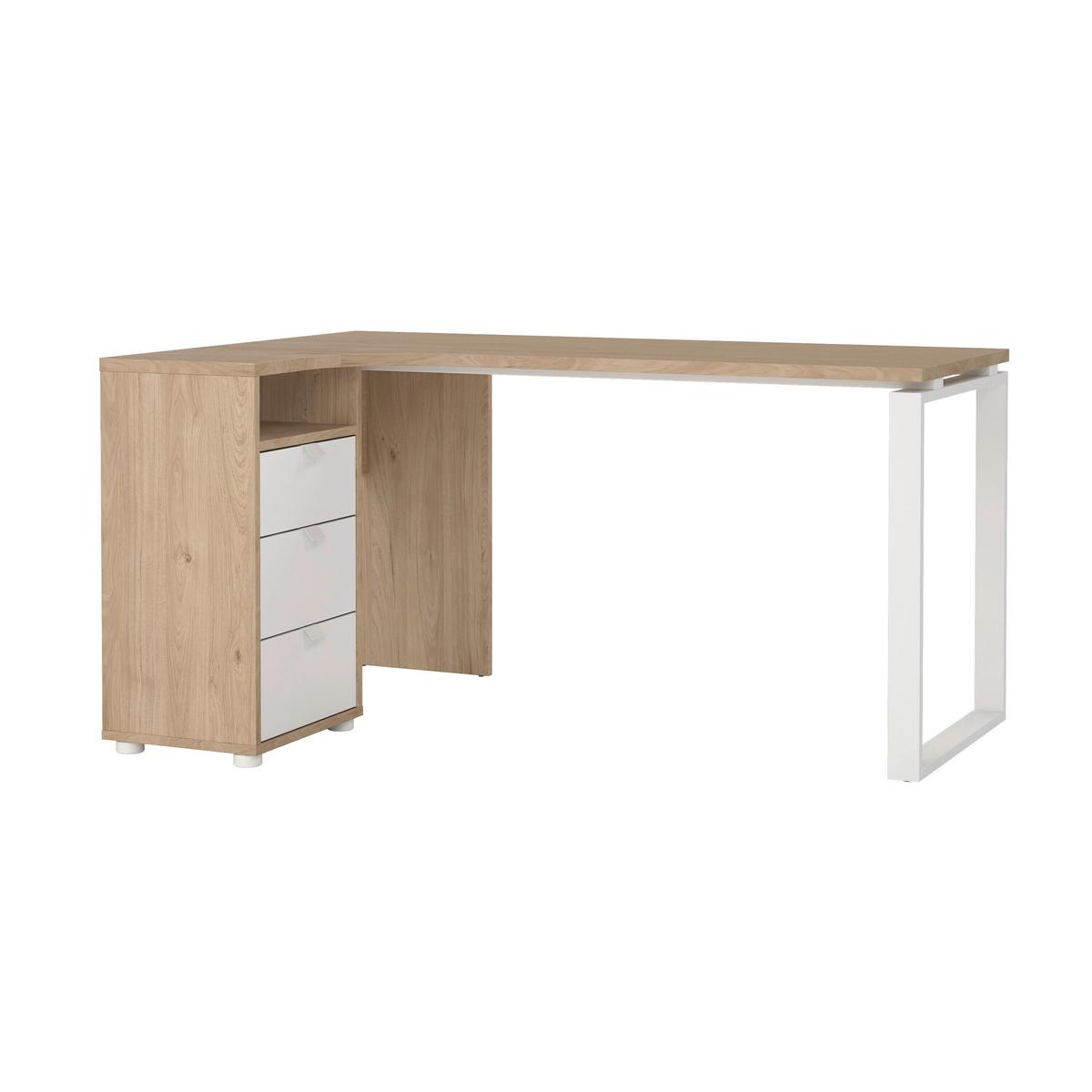 Kotna Pisalna Miza Sign, Bela, Barva Hrasta - barve hrasta/bela, Moderno, kovina/leseni material (150/99,6/75,6cm) - MID.YOU