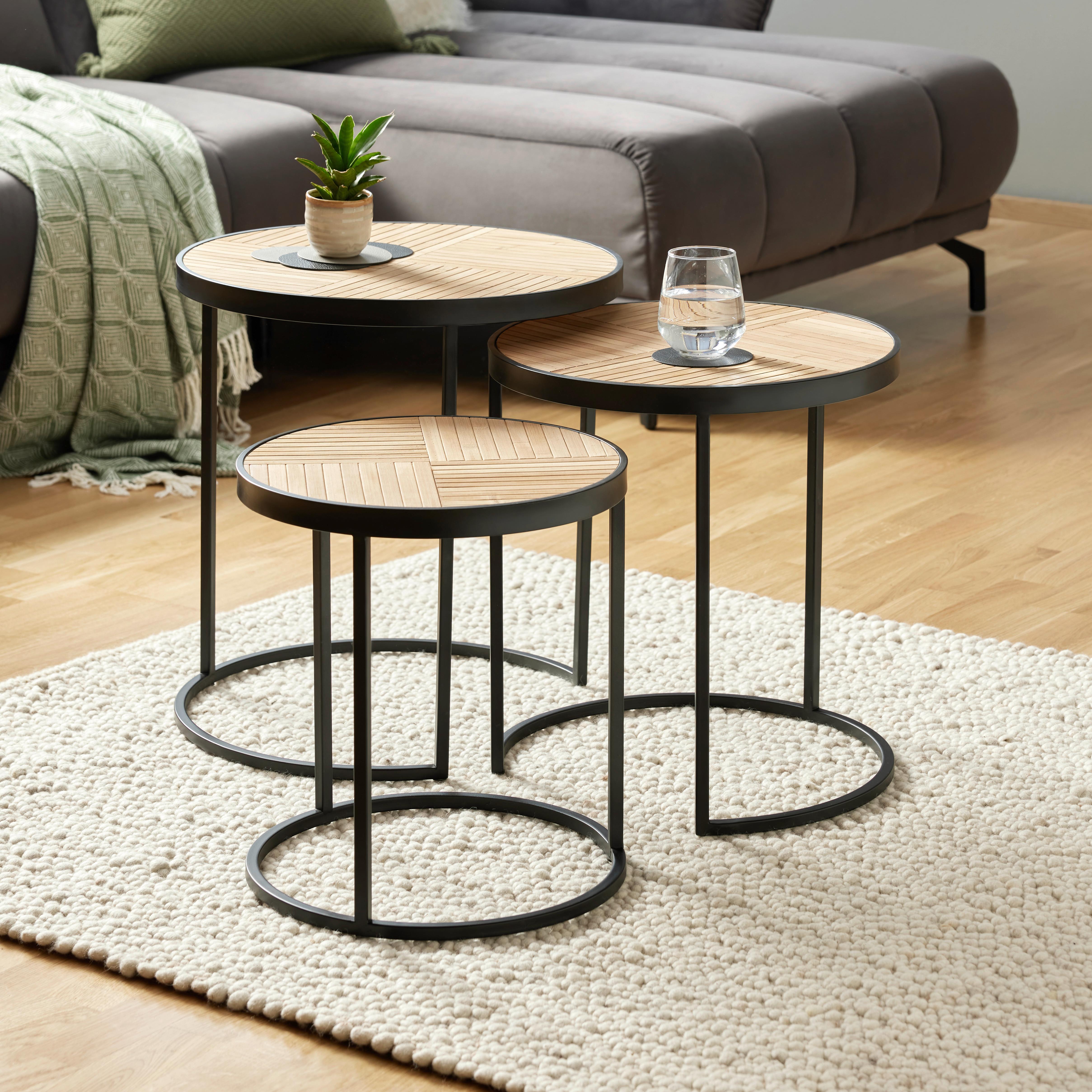 Beistelltischset Can in Naturfarben/Schwarz Rund - Schwarz/Naturfarben, LIFESTYLE, Naturmaterialien/Holzwerkstoff (47/50/47cm) - Zandiara