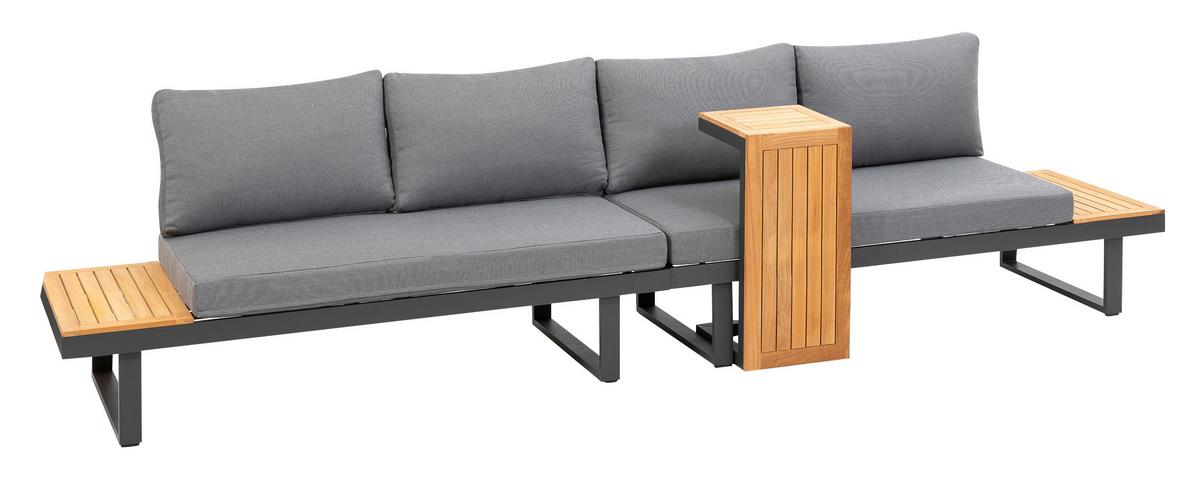 Loungegarnitur 3-tlg. Samara Holz/Metall/Textil mit Kissen - Anthrazit/Grau, Basics, Holz/Textil (253/70/175cm) - Gardenson