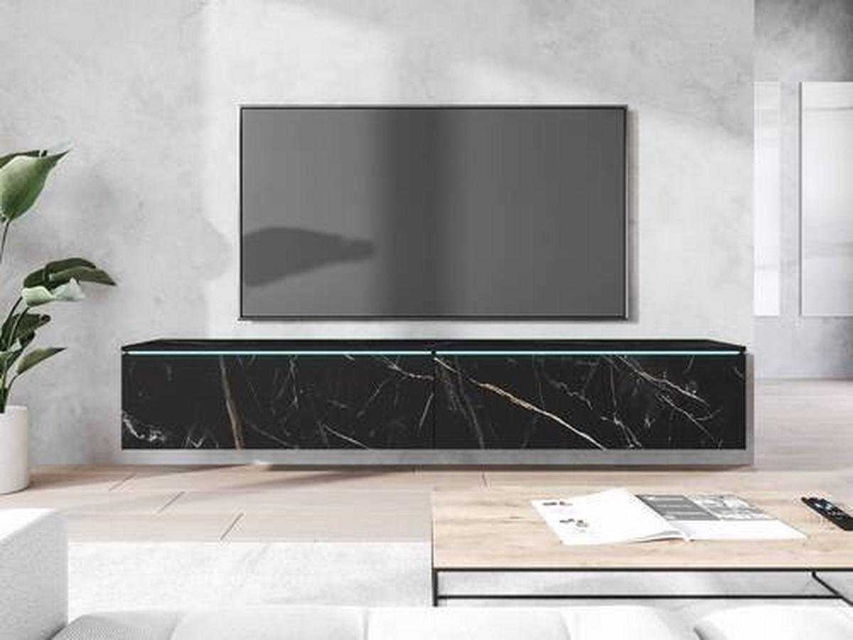 Lowboard ca. 180x30 cm mit LED Stein Optik - Graphitfarben/Grau, Basics, Holzwerkstoff/Kunststoff (180/30/33cm) - P & B