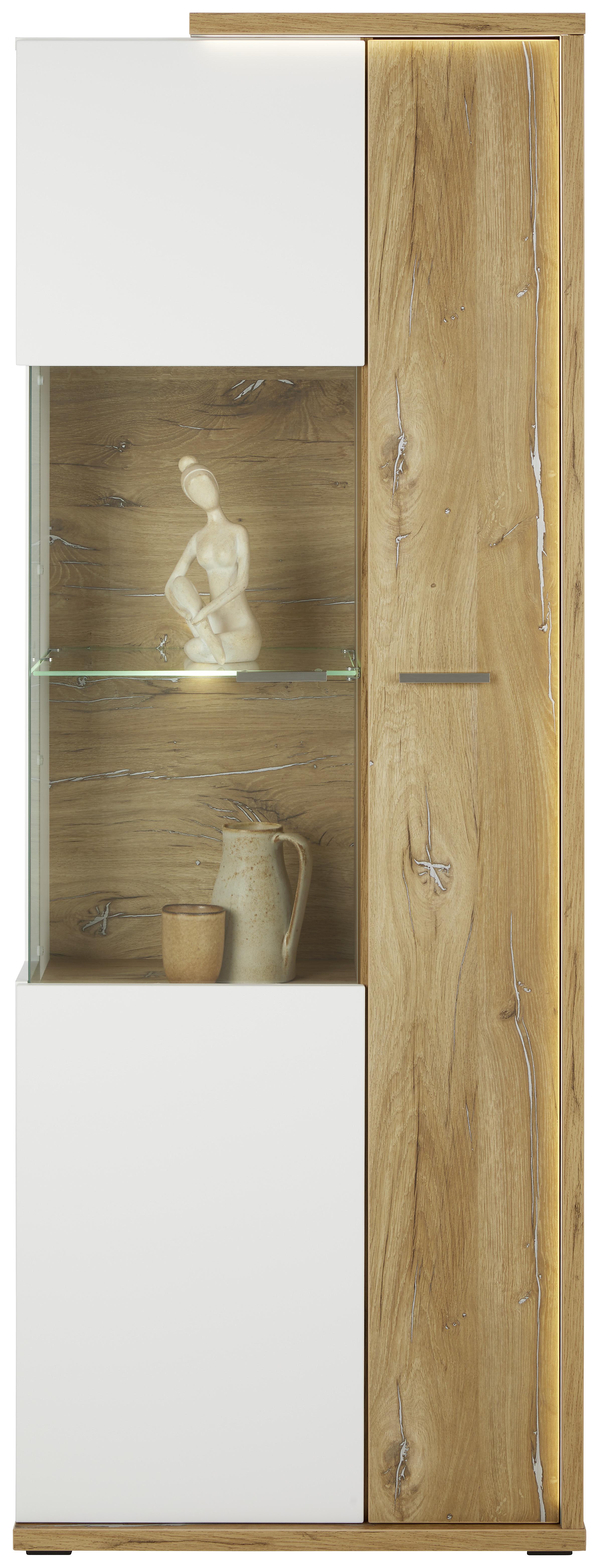 Vitrine Ambiente in Weiß/Eichefarben - MODERN, Glas/Holzwerkstoff (73,5/199,1/43,6cm) - Modern Living