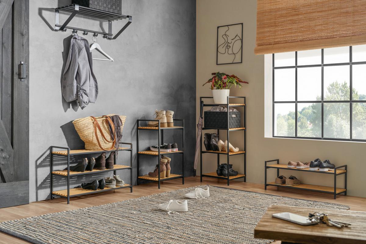 Schuhregal in Braun/Schwarz - Schwarz/Braun, Modern, Holz/Metall (74/29/26cm) - ecoTree