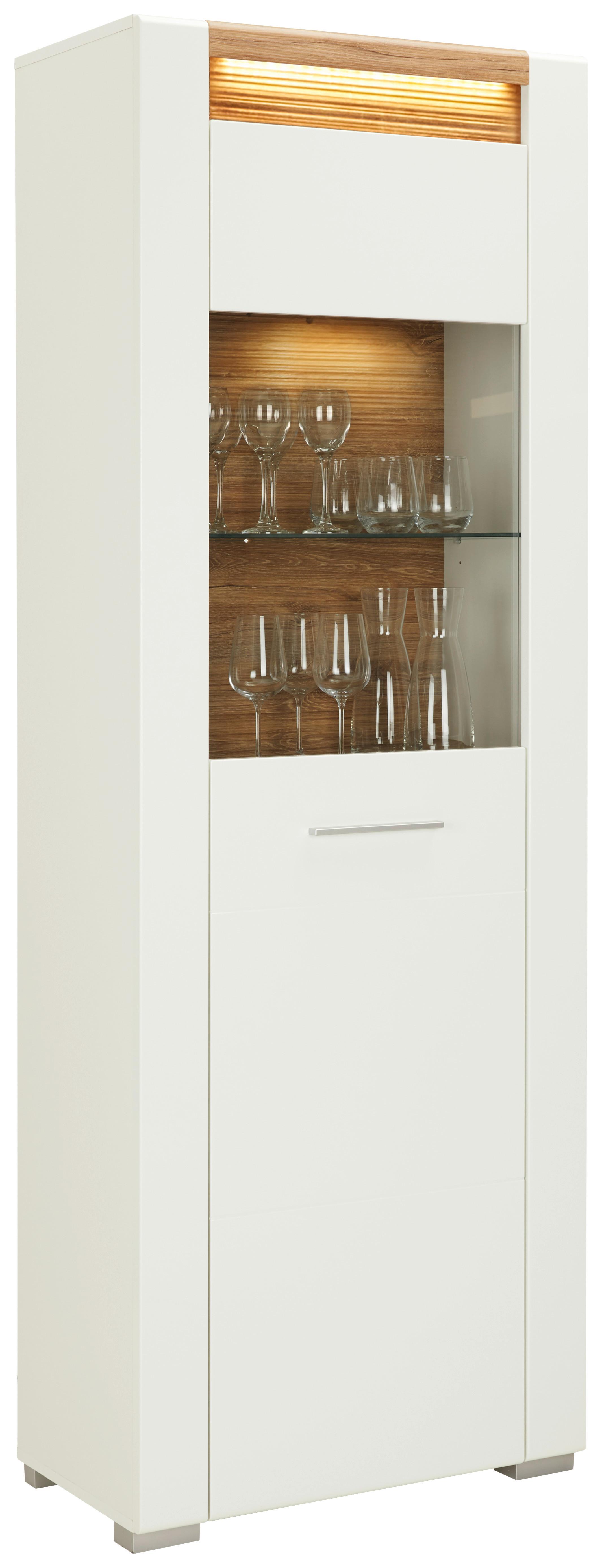 Vitrine in Weiss Hochglanz - Chromfarben/Weiss, Modern, Glas/Holzwerkstoff (70/201/40cm) - Mömax