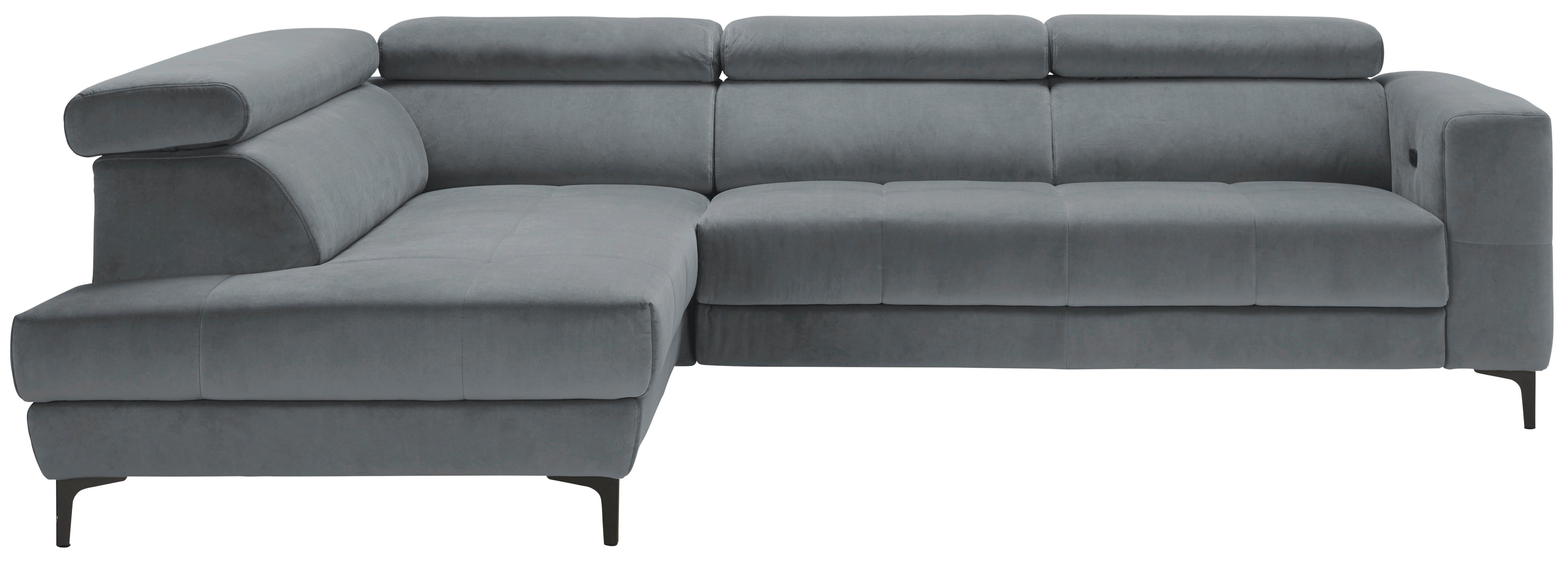 Ecksofa Emma links Blaugrau - Blaugrau/Schwarz, MODERN, Textil (210/301cm) - Premium Living