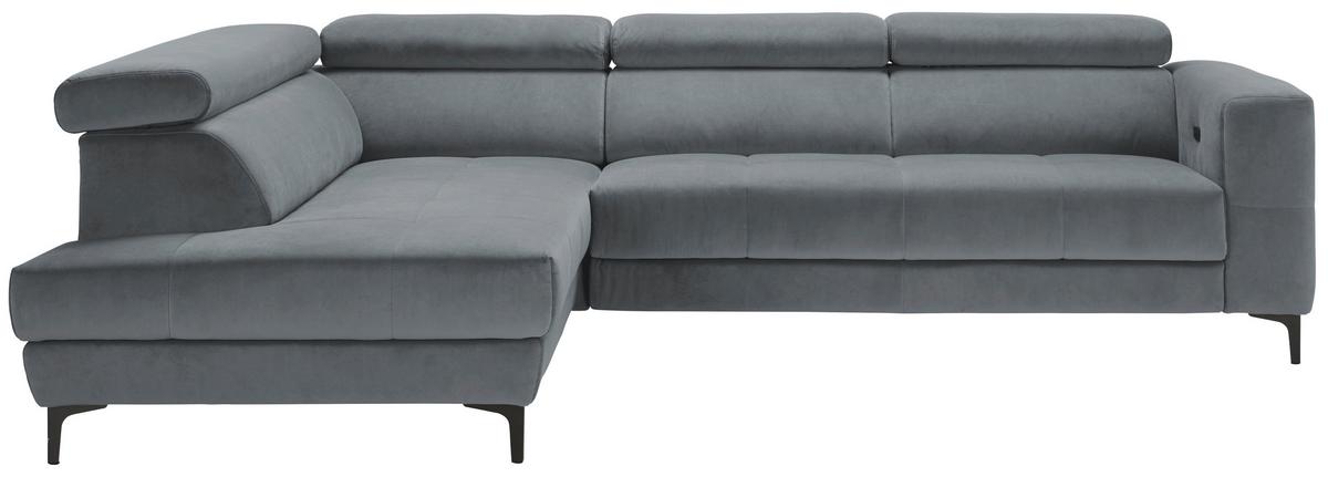 Ecksofa Emma links Blaugrau - Blaugrau/Schwarz, MODERN, Textil (210/301cm) - Premium Living