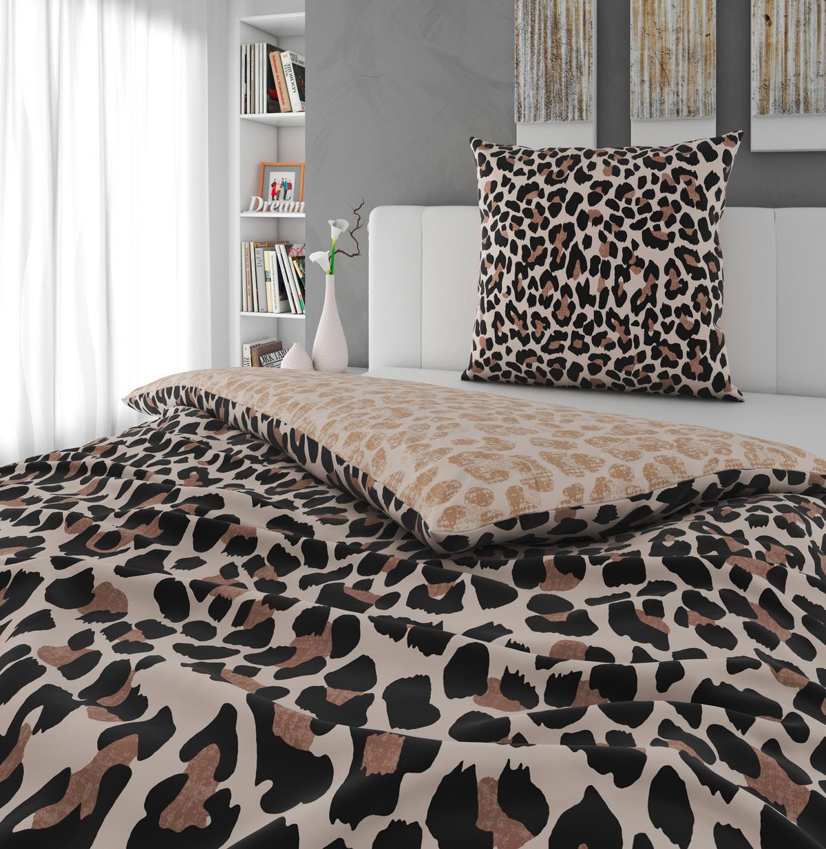 POŚCIEL DWUSTRONNA LION - masa perłowa/brązowy, tkanina (135/200cm) - Novel