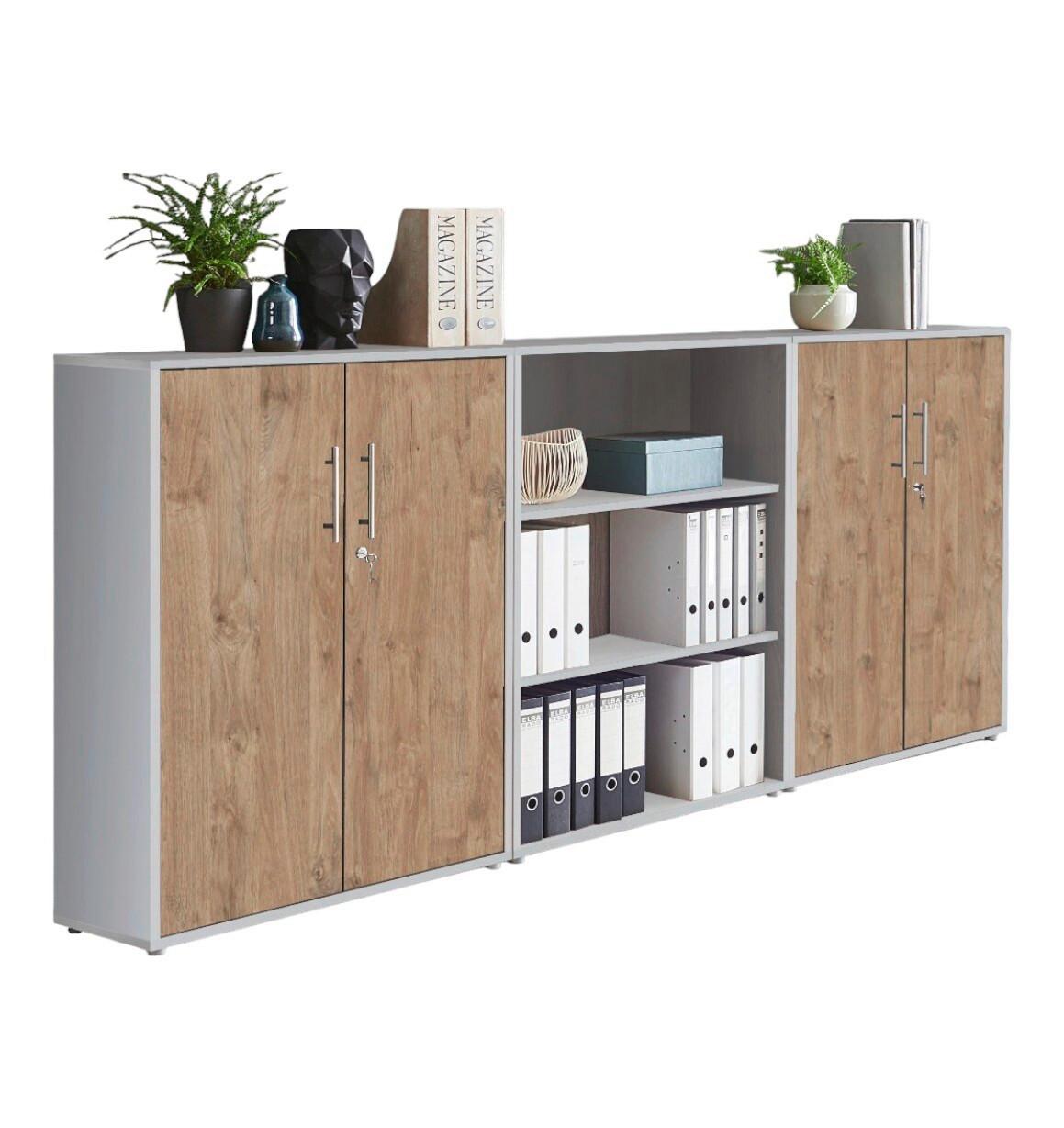 Aktenschrank Office Edition Sw Set 9 Grau/Eichefarben - Eichefarben/Grau, MODERN, Holzwerkstoff (253,2/113,6/33cm) - MID.YOU