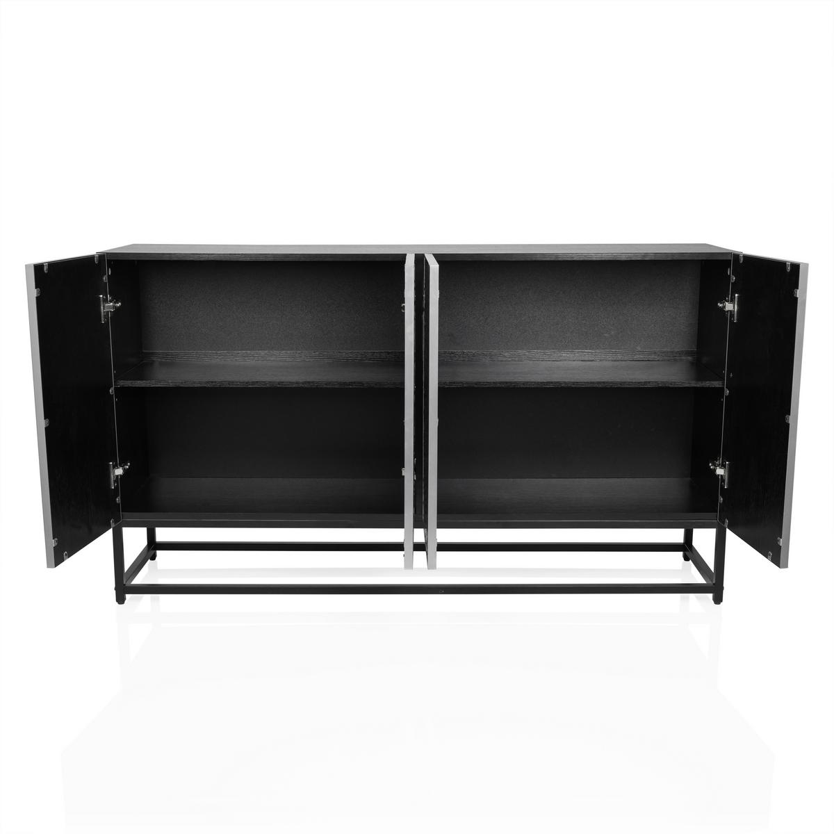 Široka Komoda Metallio, Črna, Srebrna - srebrne barve/črna, Moderno, kovina/leseni material (140/80/37cm) - MID.YOU