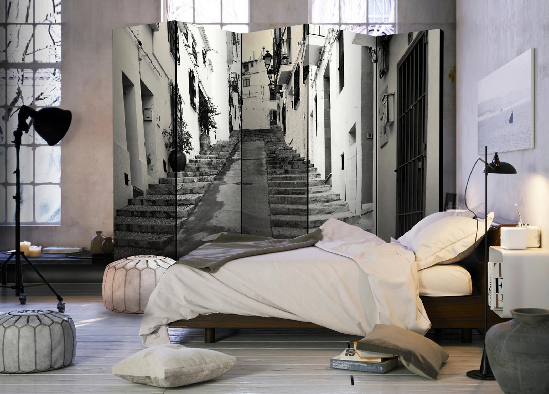 Paravan Old Town Altea I, 5-Delni, Enostranski - siva/sivobela, Basics, tekstil/les (225/172/3cm) - artgeist