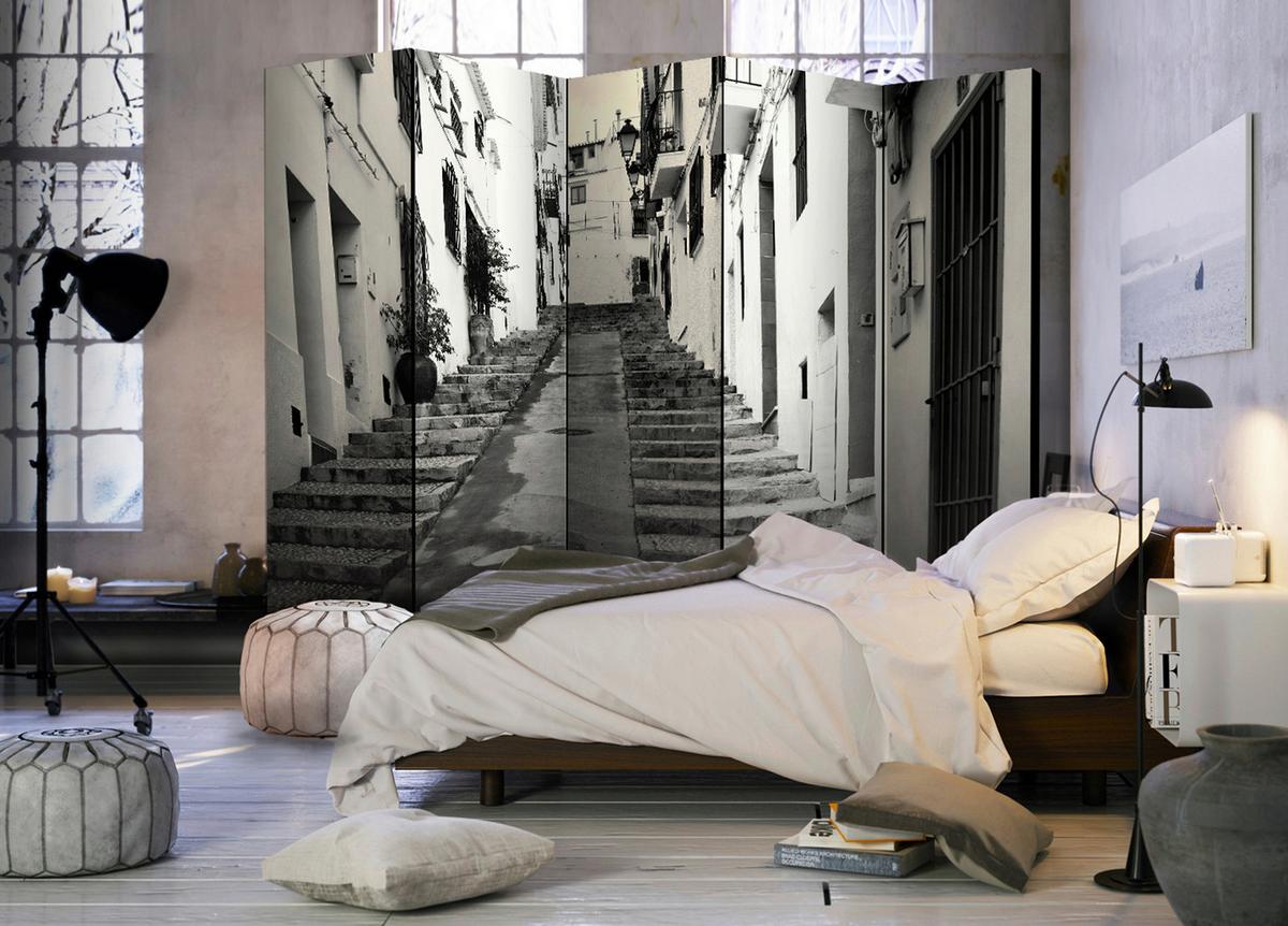 Paravan Old Town Altea I, 5-Delni, Akustičen - siva/sivobela, Basics, umetna masa/tekstil (225/172/3cm) - artgeist