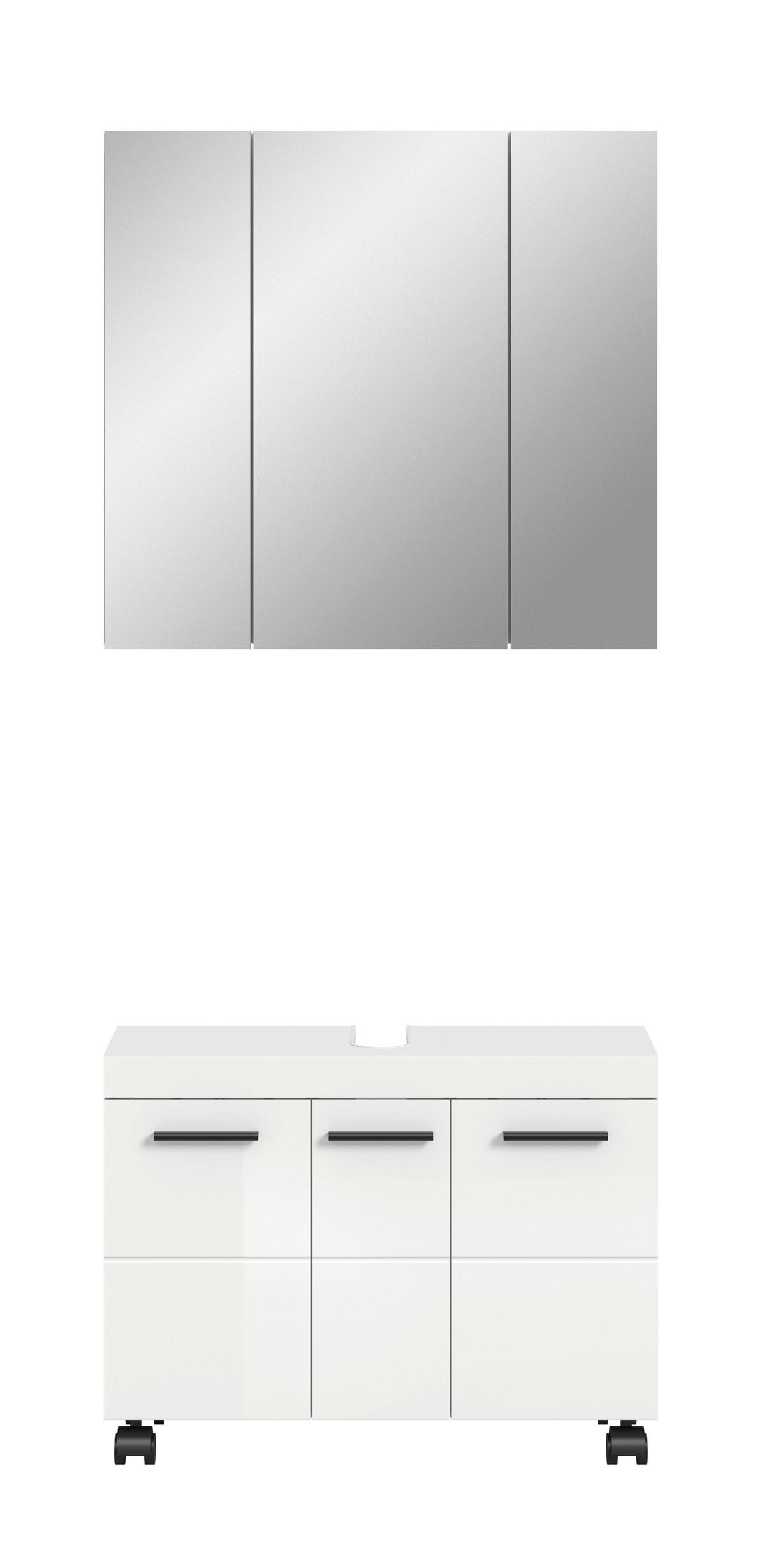 Badezimmer NOVA Weiß, Weiß Hochglanz 2-teilig - Weiß Hochglanz/Schwarz, Trend, Glas/Holzwerkstoff (82cm) - MID.YOU