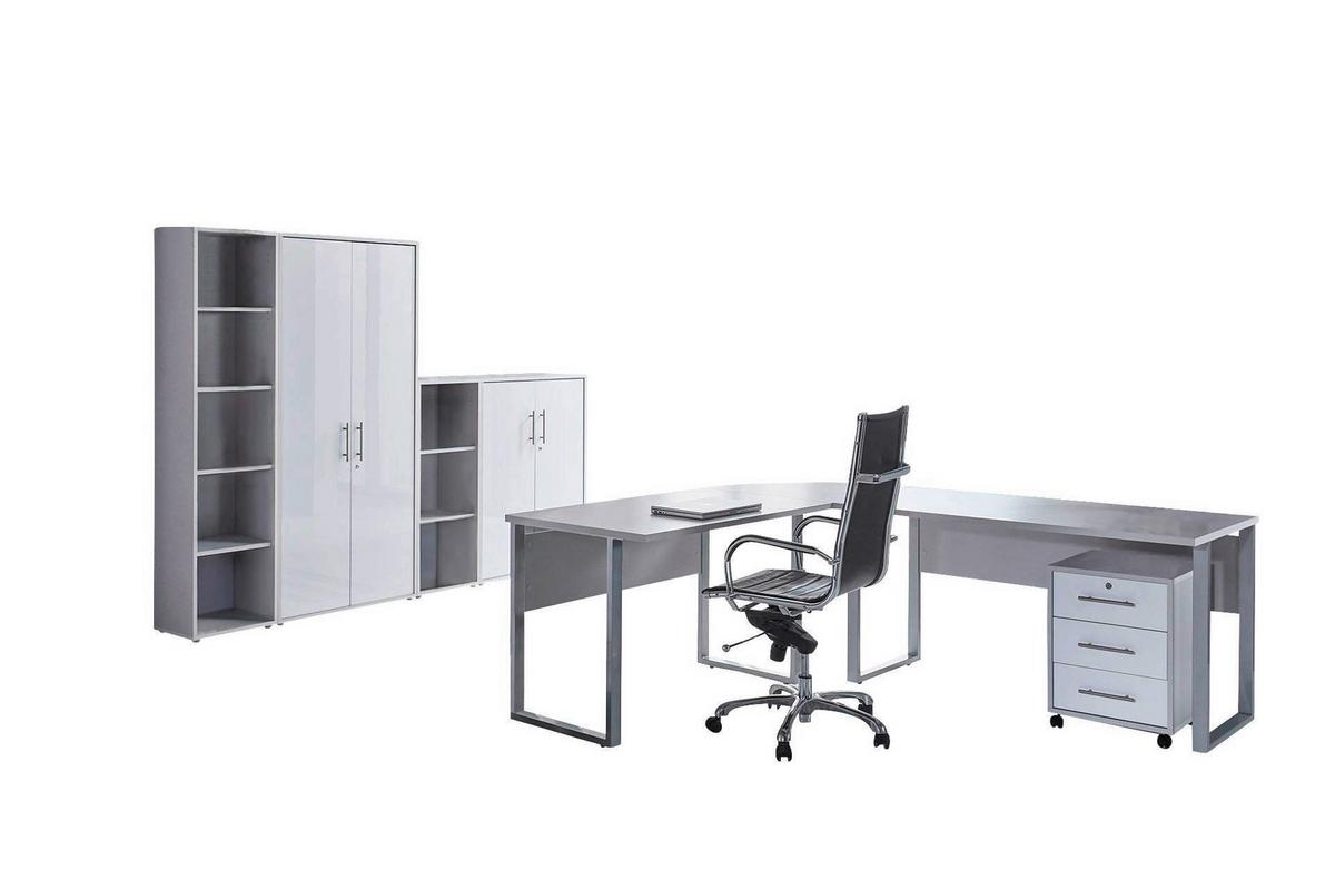Büro Office Edition Set 4 Grau/Weiß - Weiß Hochglanz/Grau, MODERN, Holzwerkstoff - MID.YOU
