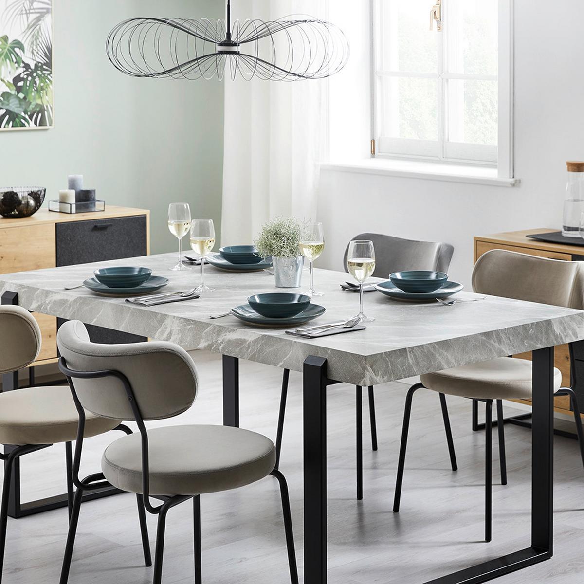 Masă MILA - negru/gri, Modern, metal/material pe bază de lemn (180/90/76cm) - Bessagi Home