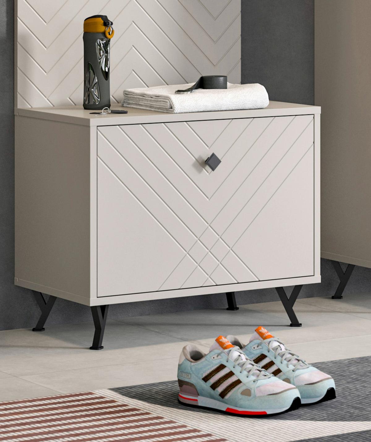 Sitzbank Notes ca. 60x50x35 cm Sandbeige - Beige, Design, Holzwerkstoff/Metall (60/50/35cm) - MID.YOU