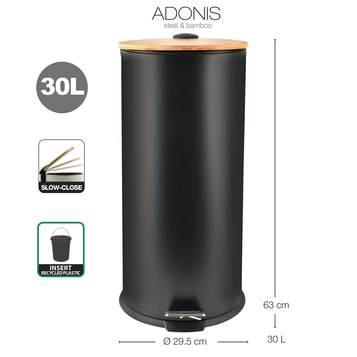 Abfalleimer Adonis - Schwarz, Basics, Metall (29,5/63/29,5cm) - Spirella