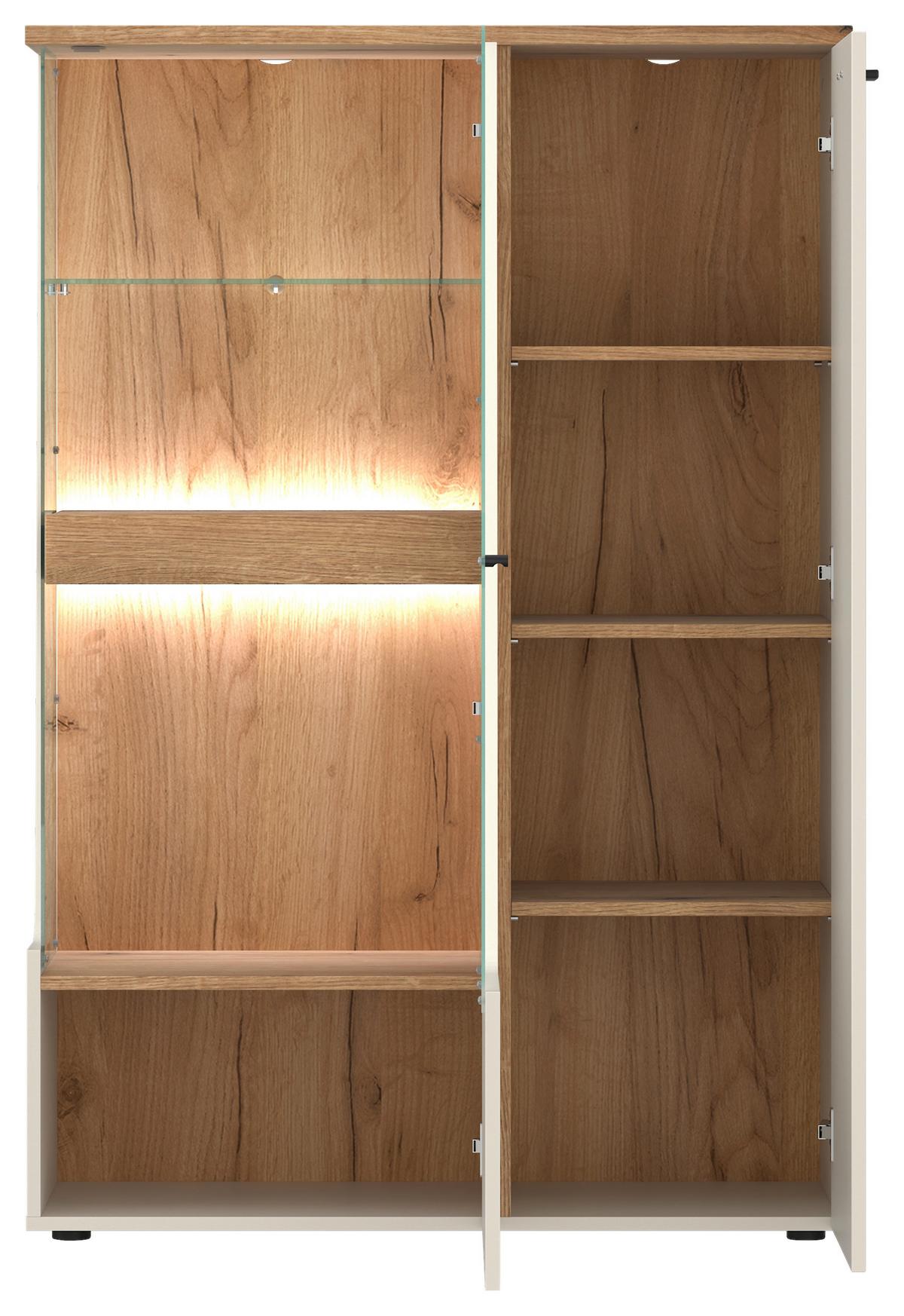 VITRINA CUT OUT - cașmir/culoare lemn stejar, Modern, sticlă/material pe bază de lemn (95/140/40cm) - Premium Living