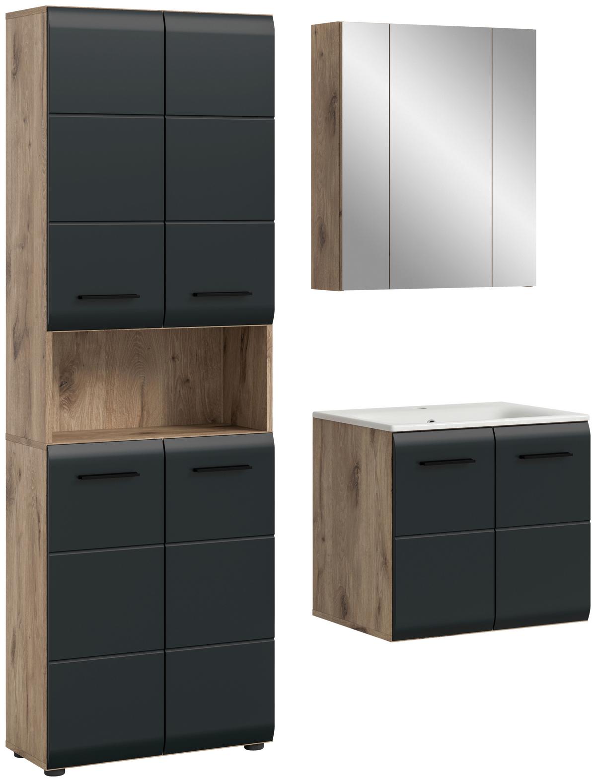 Badezimmer Ice 3-tlg. Schwarz/Eiche dunkel - Eiche dunkel/Schwarz, Basics, Keramik/Holzwerkstoff (120cm) - MID.YOU